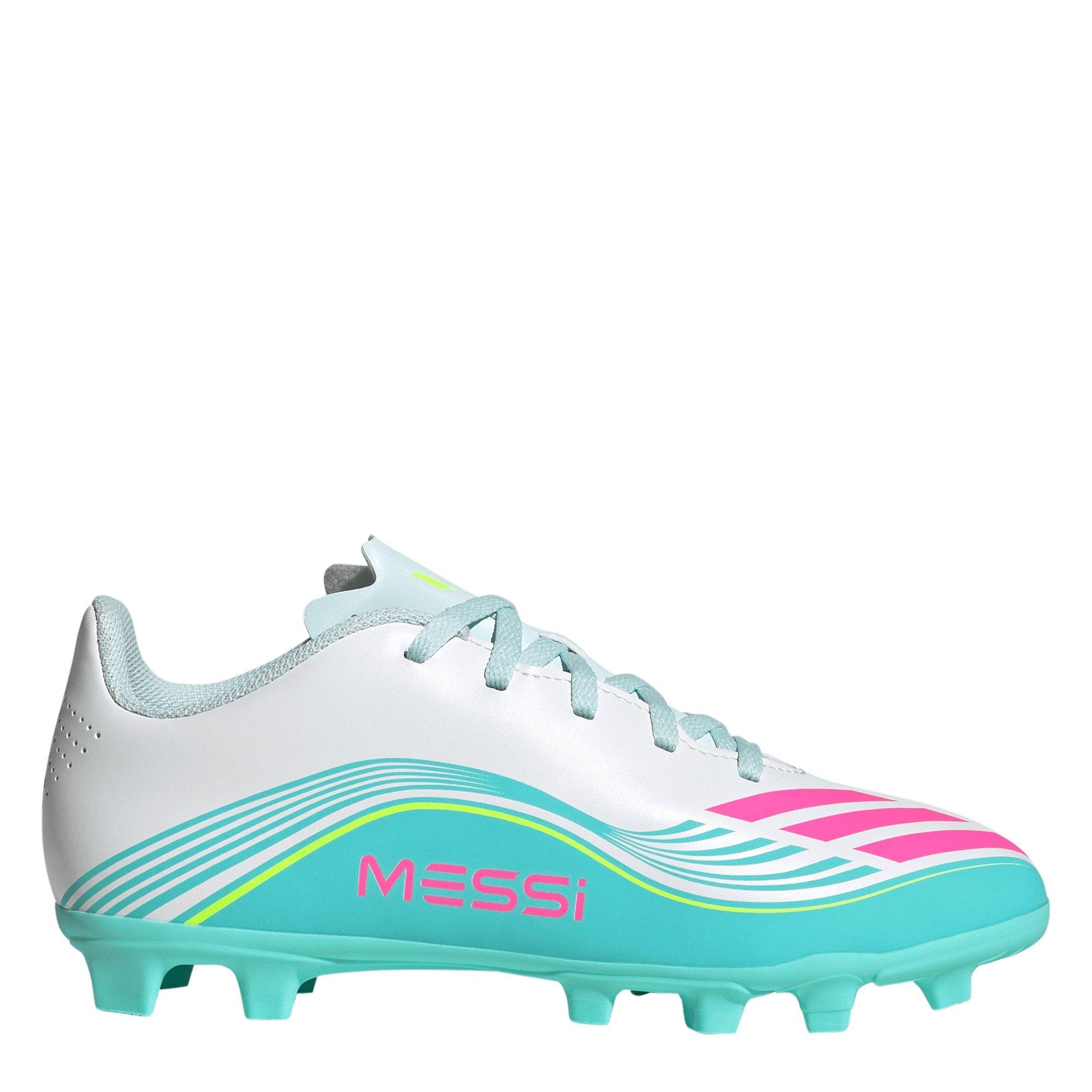 Adidas Boys F50 Club Juniors Firm Ground Football Boots - Wht/Pink/Blue - 5 (38)