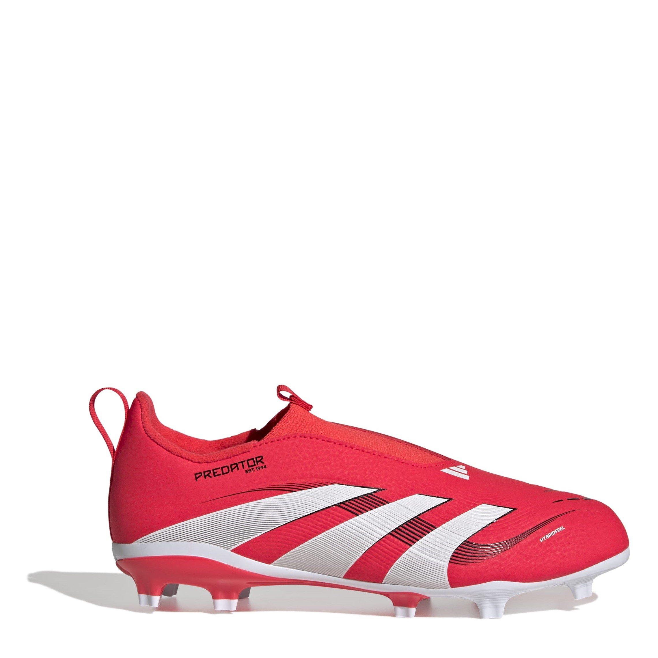 Adidas Boys Pator League Laceless Juniors Firm Ground Football Boots - Red/White - 5 (38)