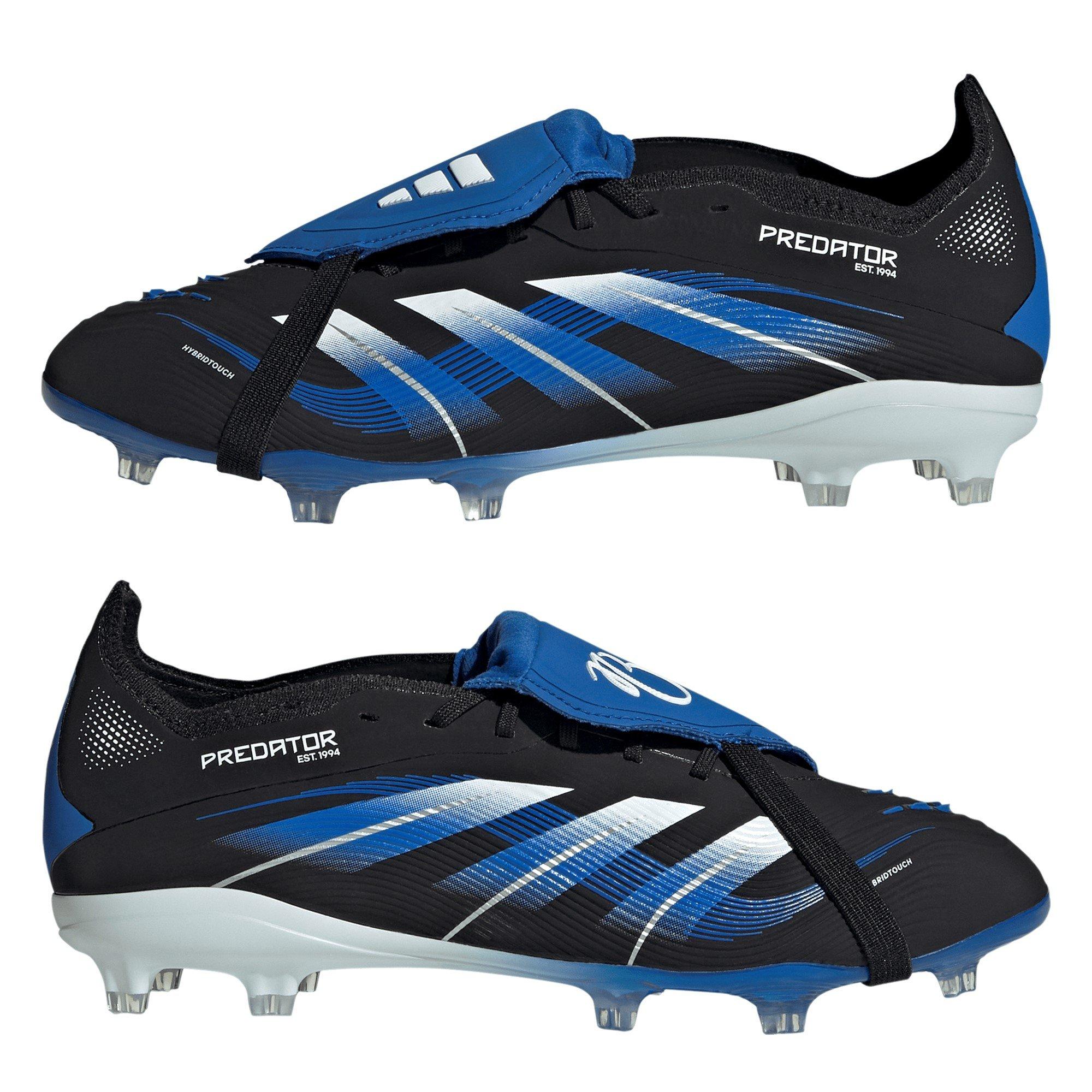Negro/Azul - adidas - Predator Elite Fold-Over Tongue Junior Firm Ground Football Boots - 9