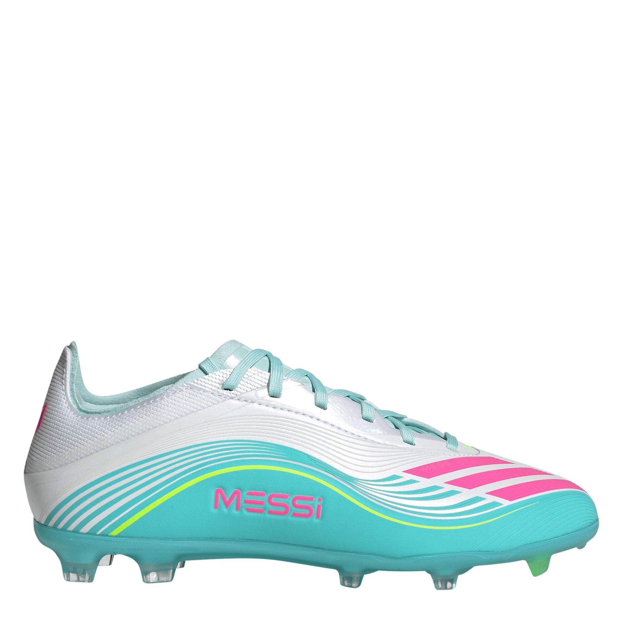 Adidas Boys F50 Elite Juniors Firm Ground Football Boots - Wht/Pink/Blue - 5.5 (38.7)