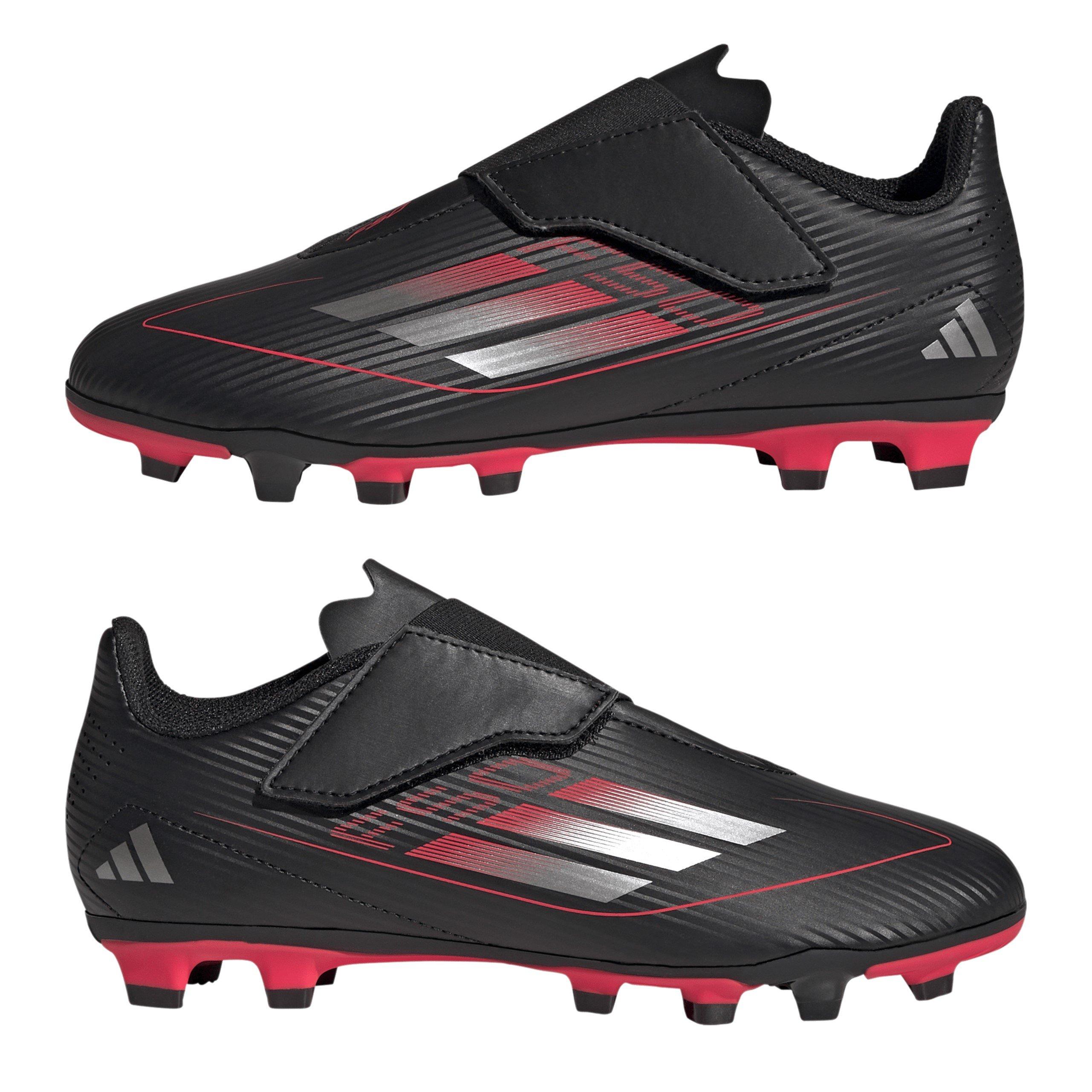 Schwarz/Met/Rot - adidas - Kids' F50 Club Hook and Loop Firm Ground Football Boots - 9