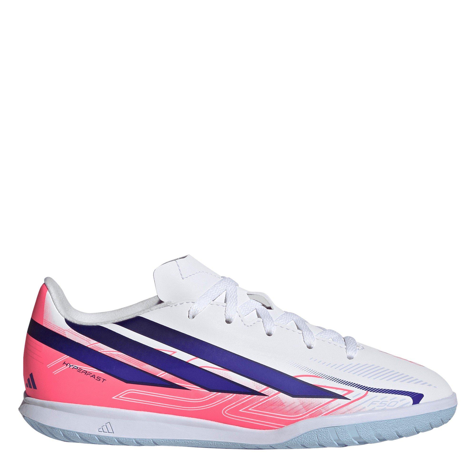 Adidas Boys F50 Hyperfast Club Indoor Football Boots Juniors - White/Coral - 5.5 (38.7)