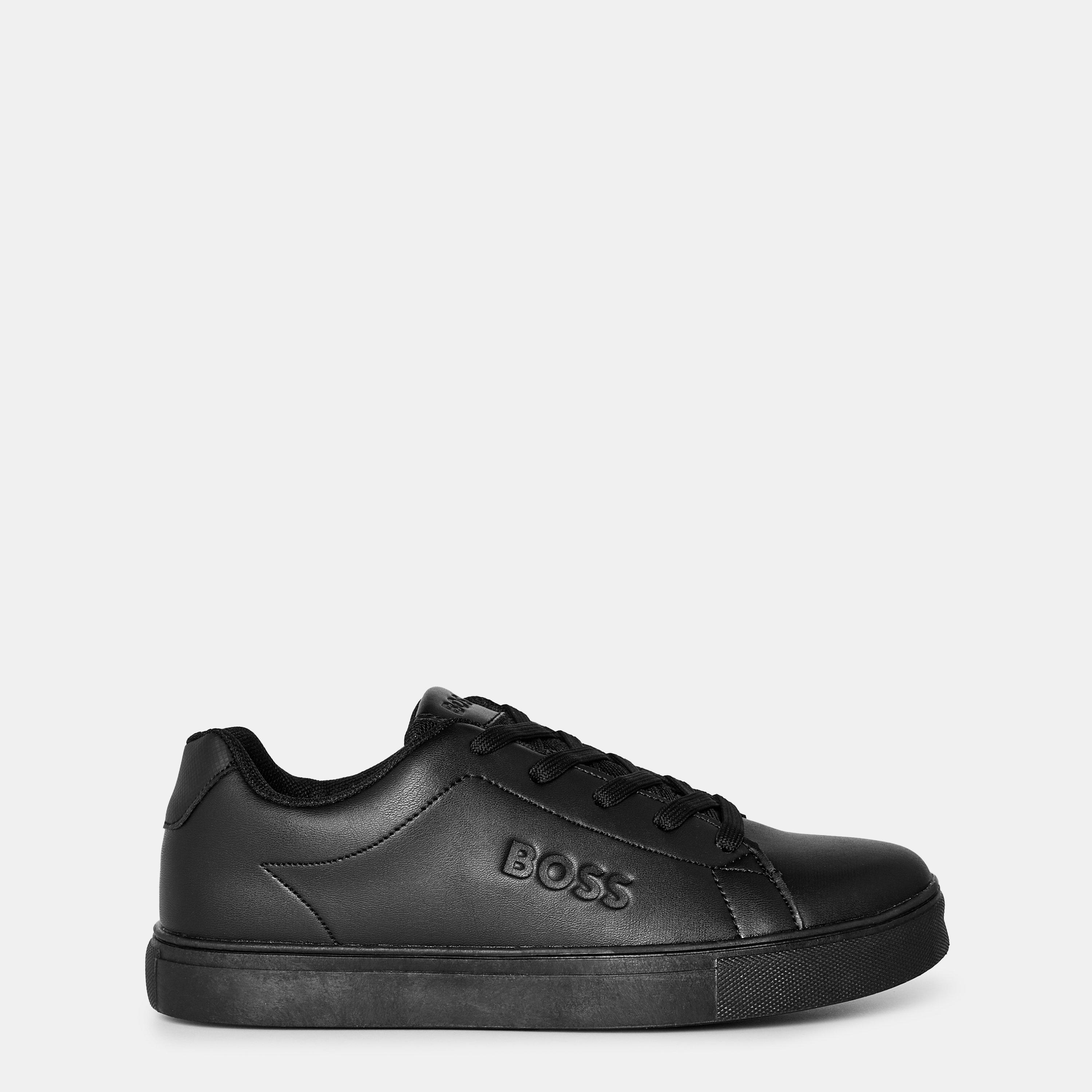 Black/Black - Boss - Kids Logo Court Low Trainers - 1