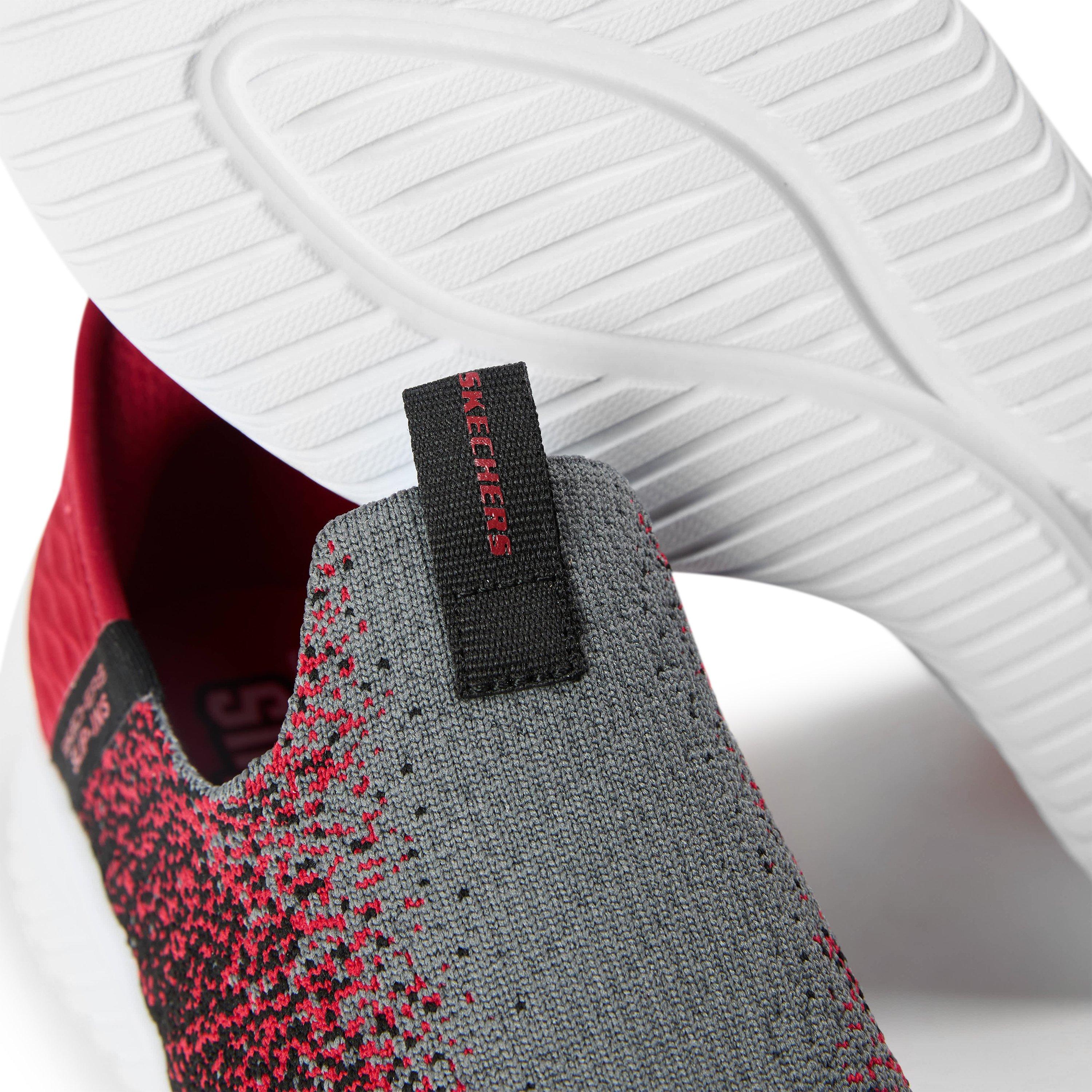 Charcoal/Red - Skechers - Slip-Ins Stretch Knit Sneaker W Air Slip On Trainers Unisex Kids - 3