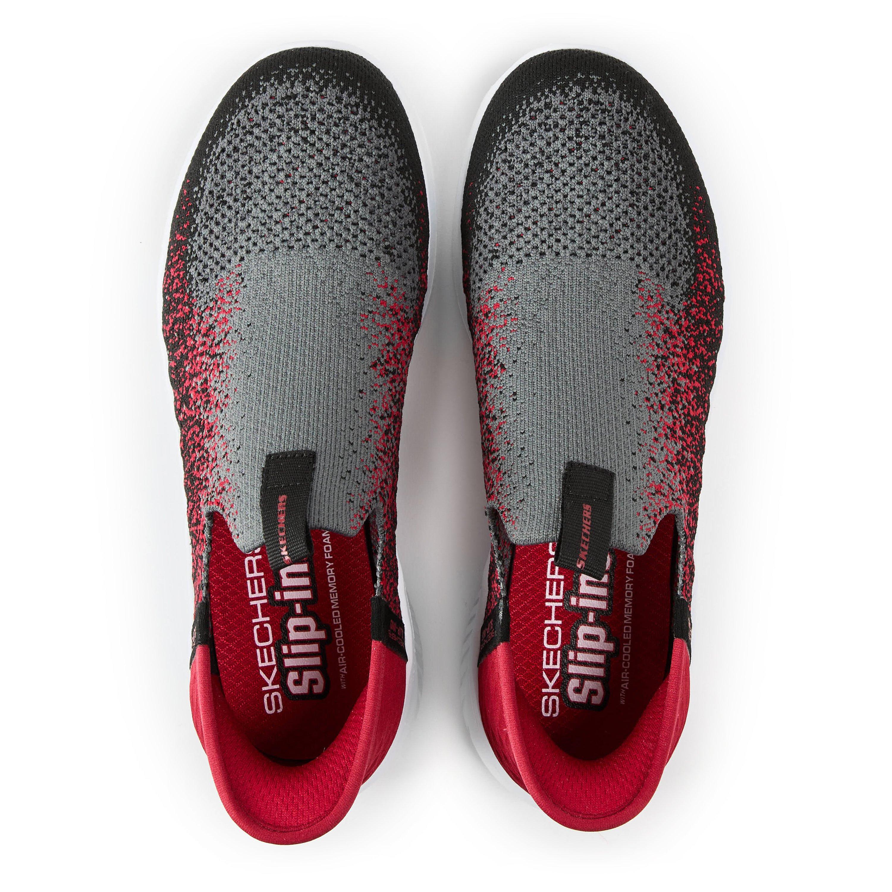 Charcoal/Red - Skechers - Slip-Ins Stretch Knit Sneaker W Air Slip On Trainers Unisex Kids - 4