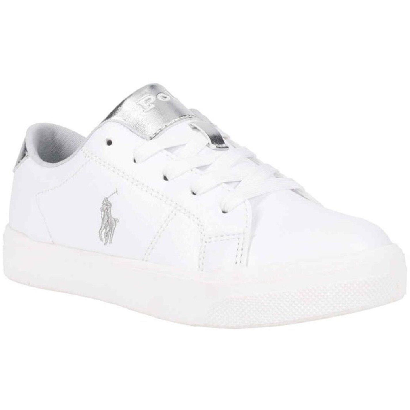Polo Ralph Lauren White Silver Canvas Low Top Sneakers Lace Up Juniors - 3 (35.5) - Image 4