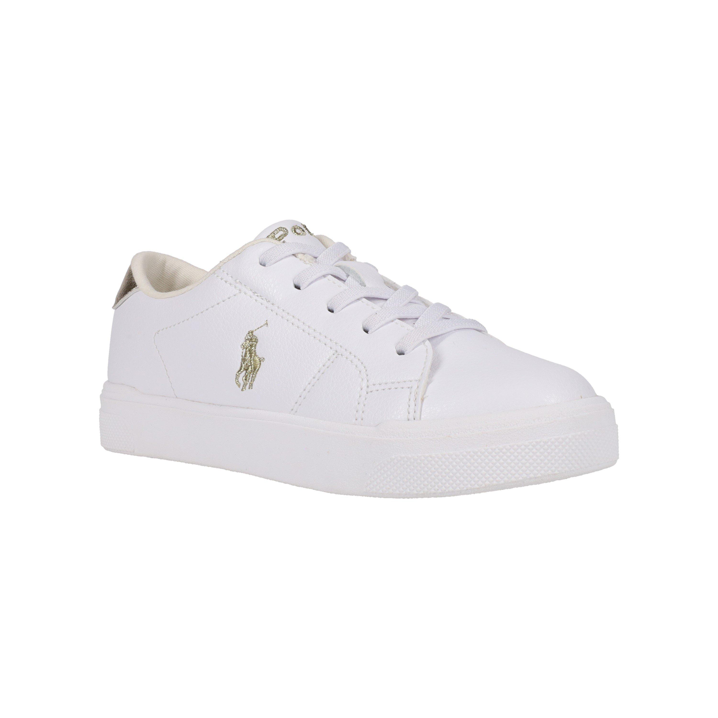 Polo Ralph Lauren Juniors Sutton Low-Top Trainers - White/Gold - Size 5 (38)