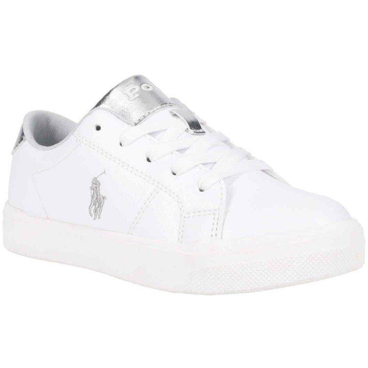 Polo Ralph Lauren White Silver Canvas Low Top Sneakers Lace Up Juniors - 3 (35.5) - Image 3