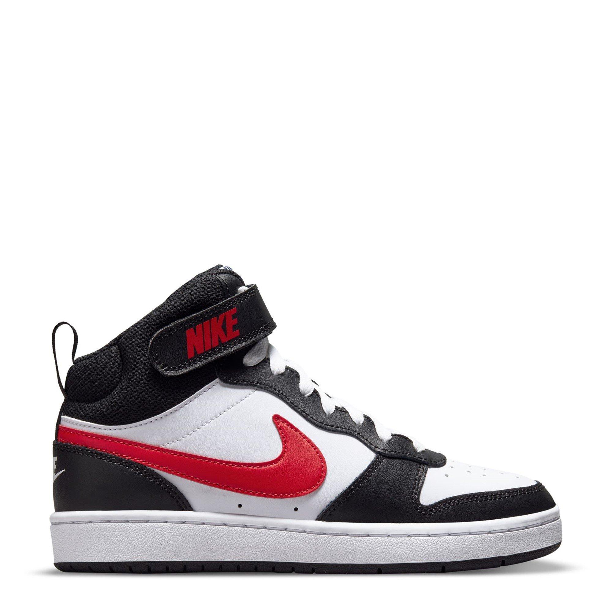 Nike Boys Court Borough Mid 2 Big Kids' Shoe - Wht/Blk/Red - 5.5 (38.5)