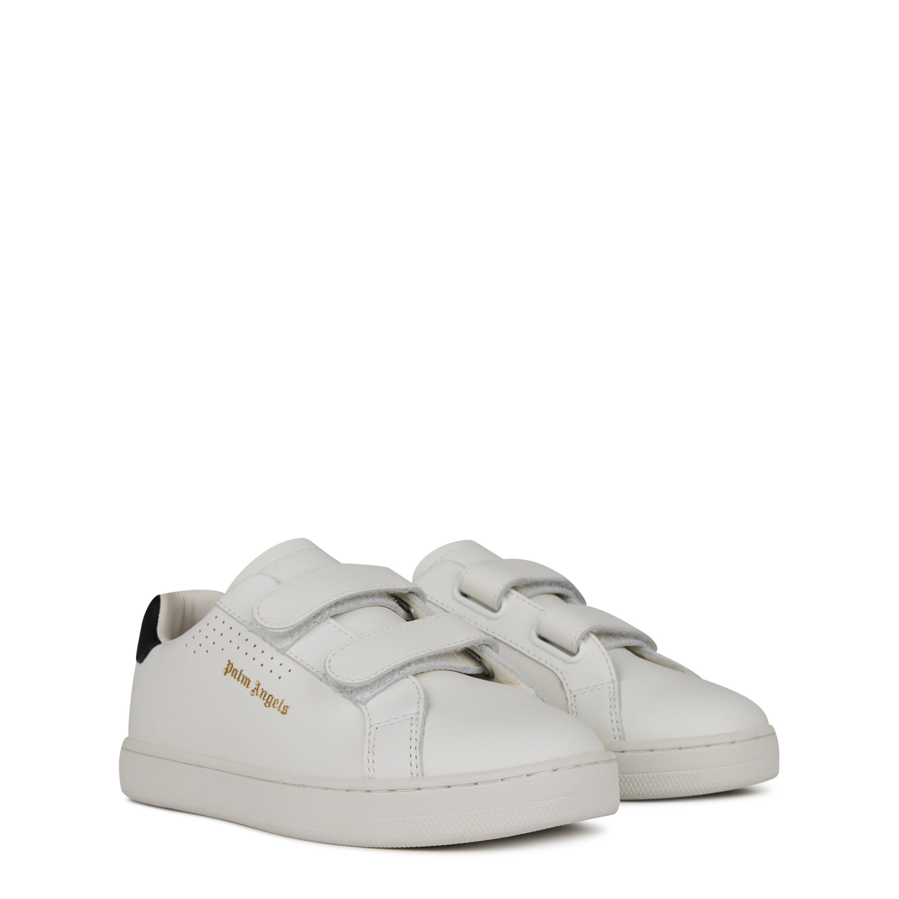 Wht/Blk 0110 - Palm Angels - Logo-Print Touch-Strap Leather Sneakers Juniors - 3