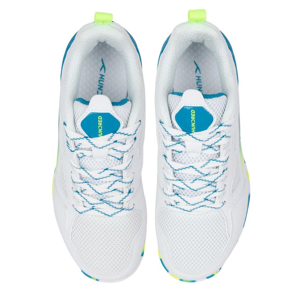 White/Blue/Lime - Hundred - Unisex Kids' Badminton Trainers - 8