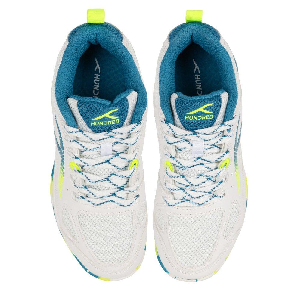 WHITE/BLUE/LIME - Hundred - Galaxy Childrens Badminton Shoes - 8