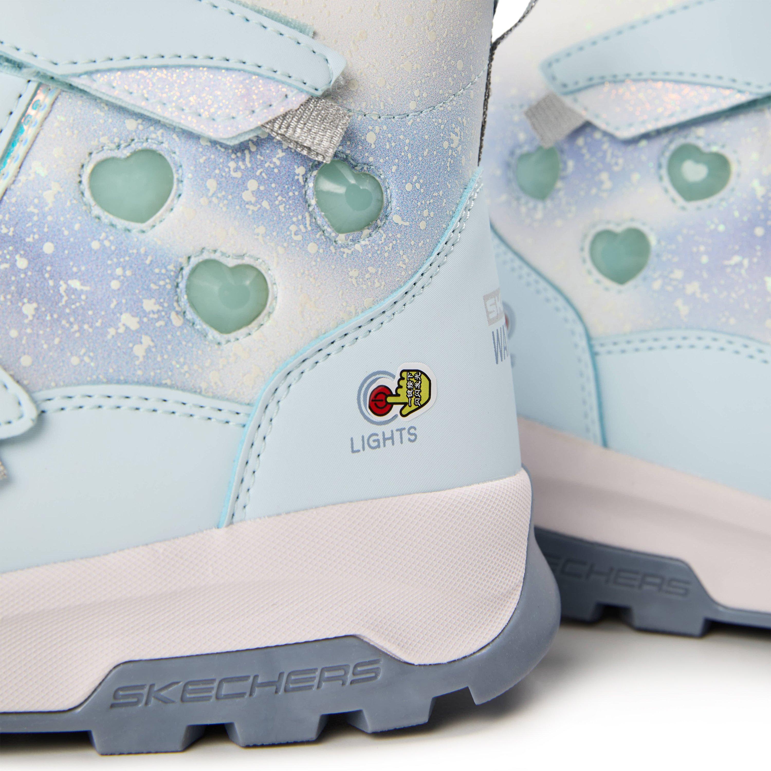 Light Blue - Skechers - Double Strap Lighted Waterproof Mid Walking Shoes Unisex Kids - 3