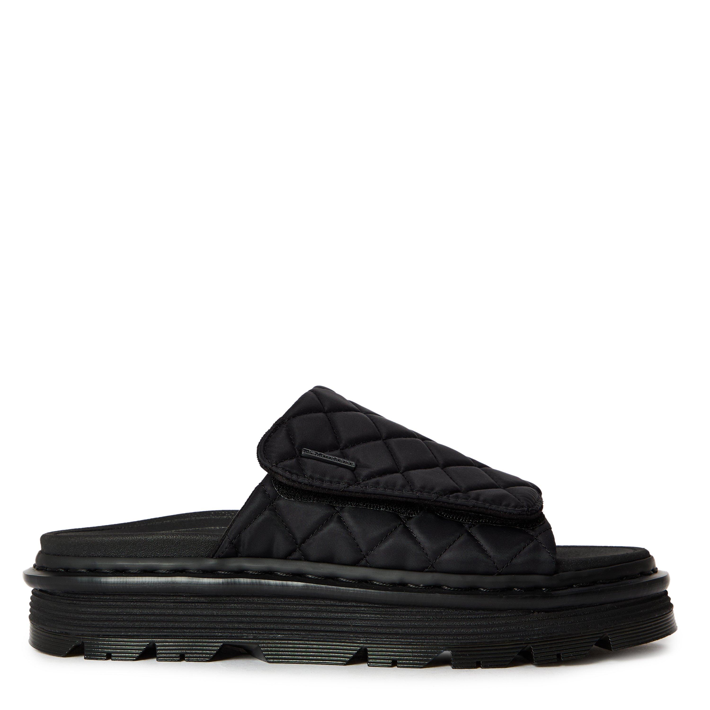 Black Nylon - Dr Martens - Zebzag Quilted Canvas Platform Slides - 1
