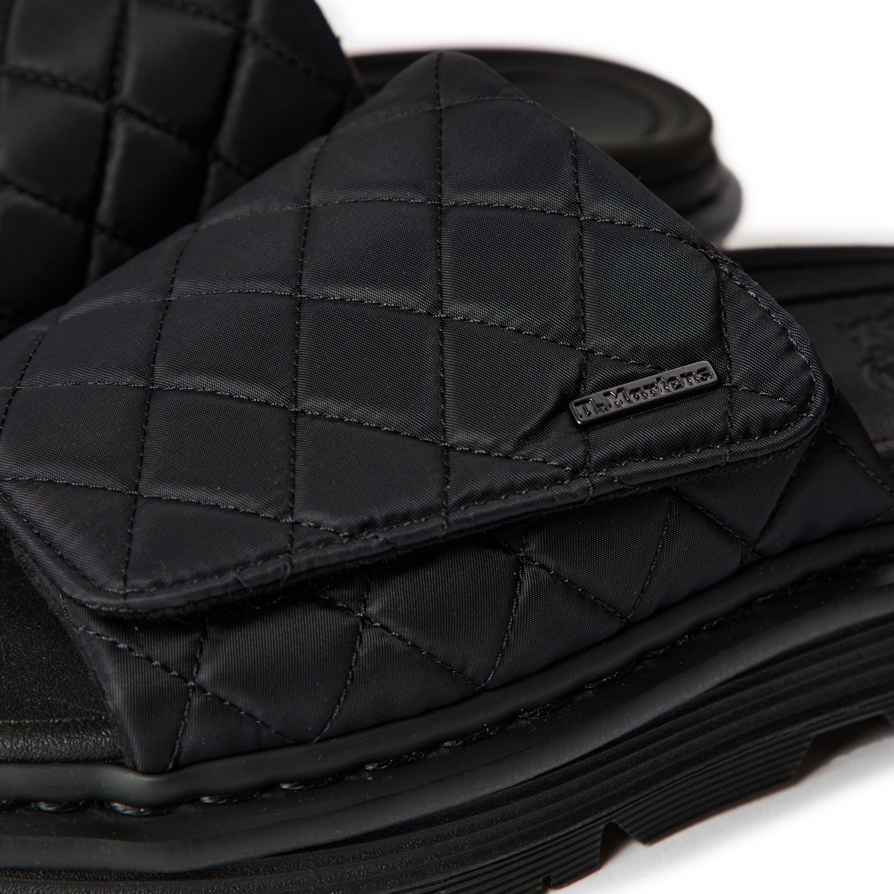 Black Nylon - Dr Martens - Zebzag Quilted Canvas Platform Slides - 3