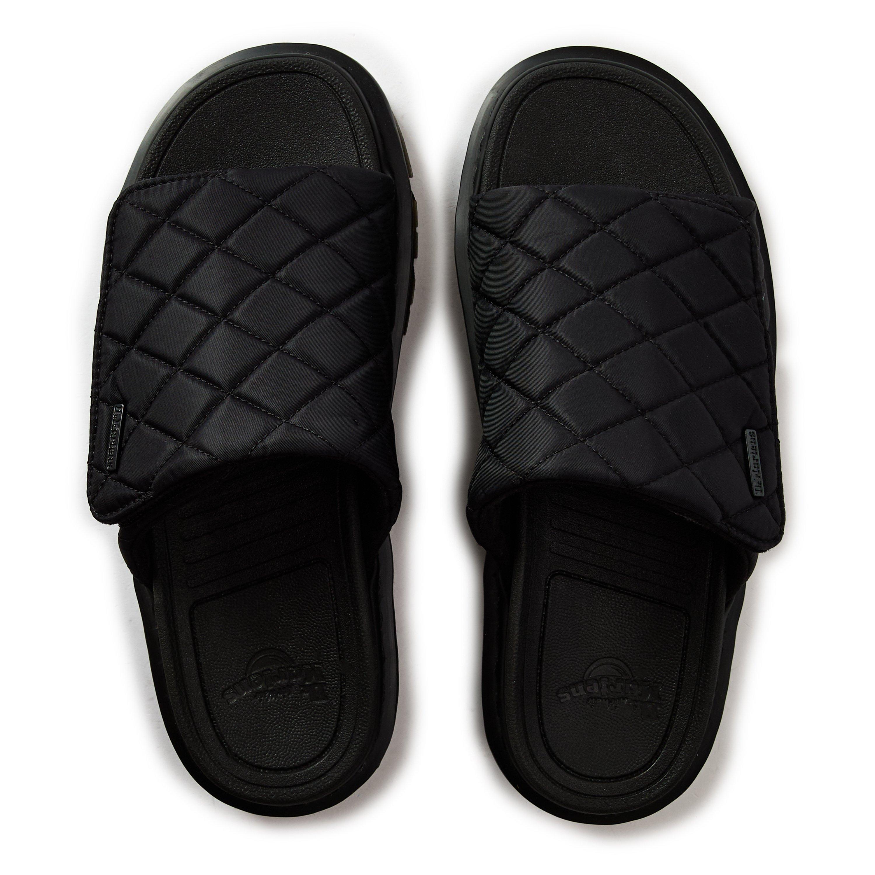 Black Nylon - Dr Martens - Zebzag Quilted Canvas Platform Slides - 4