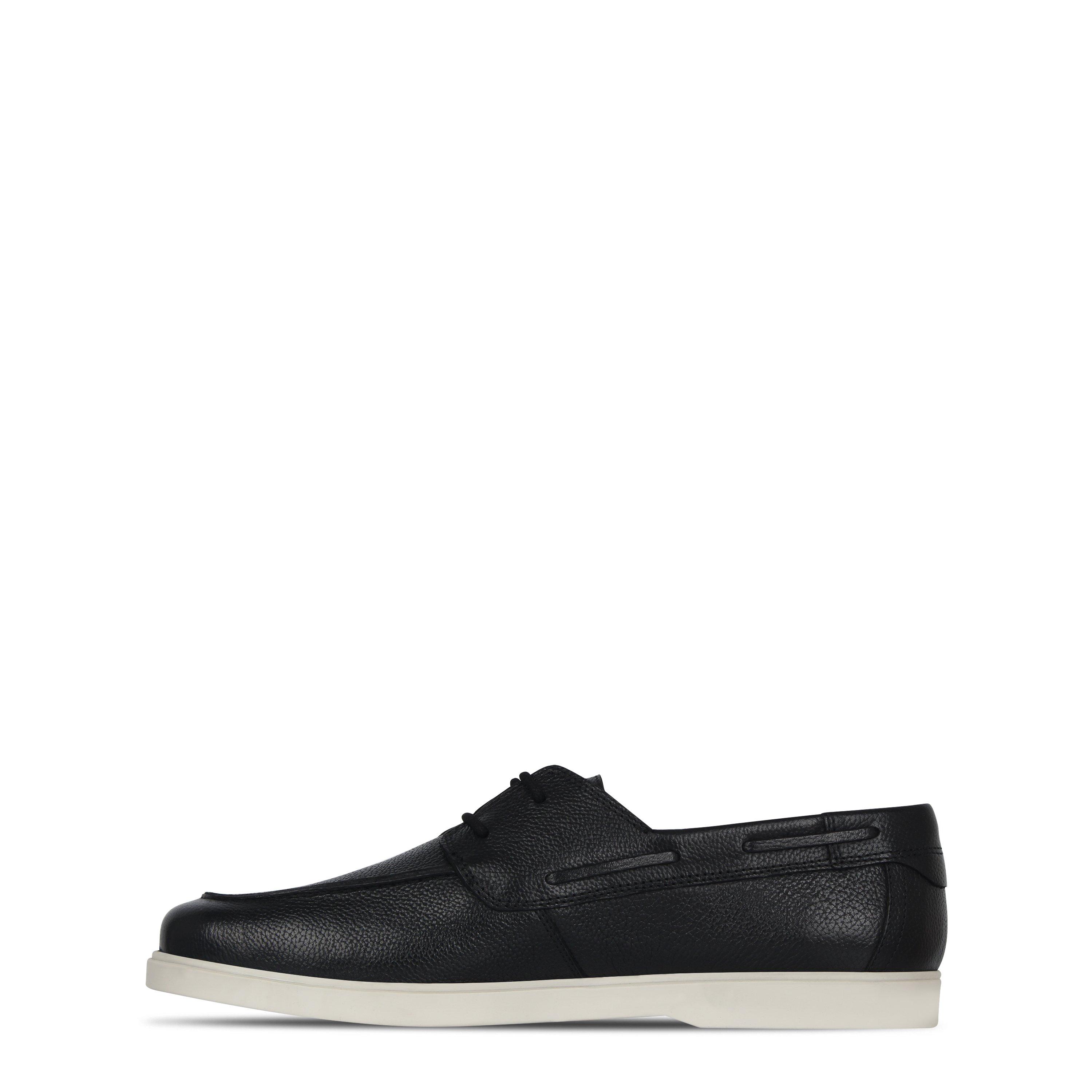 Zwart - Fabric - Leather Lace Boat Shoes Mens - 2