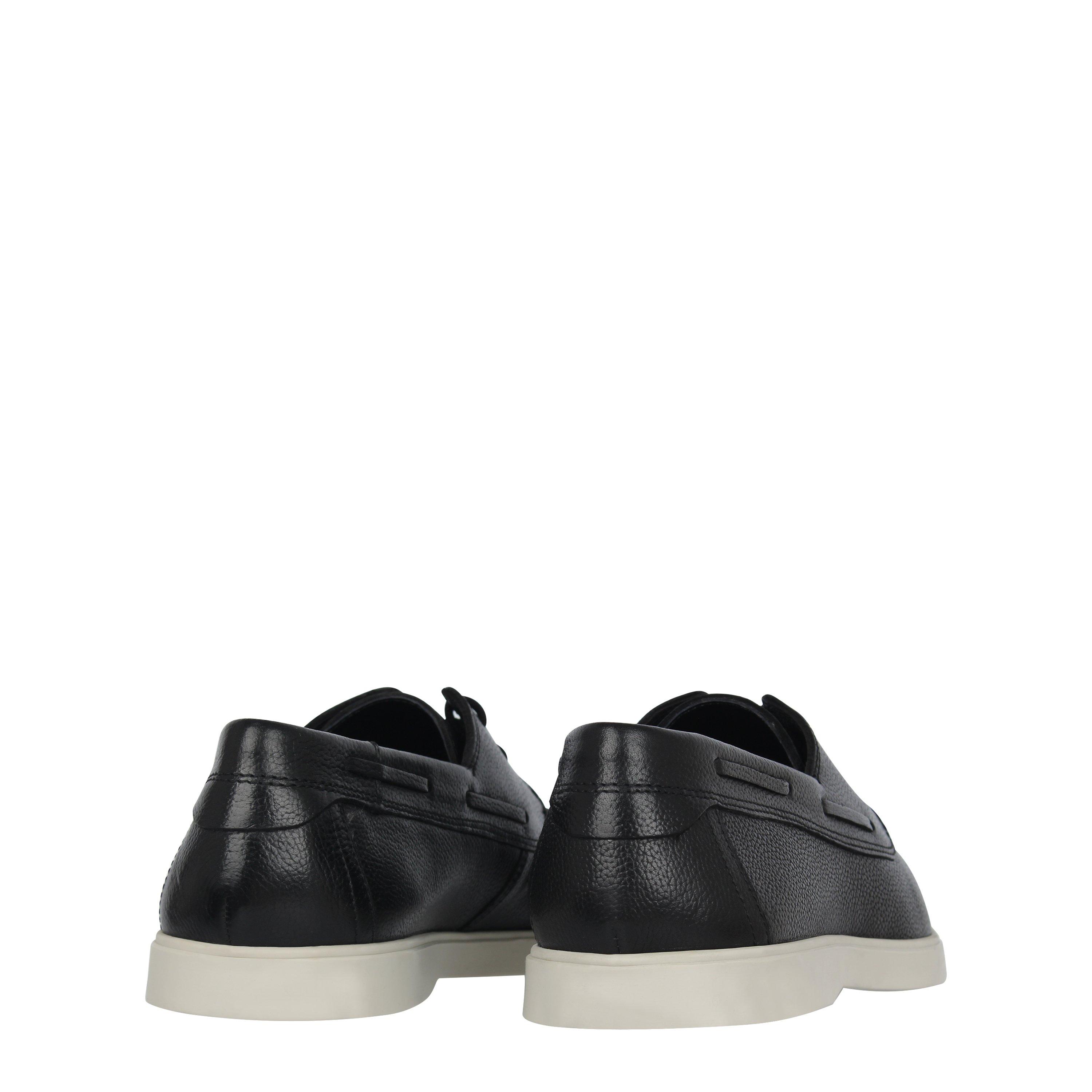 Zwart - Fabric - Leather Lace Boat Shoes Mens - 4