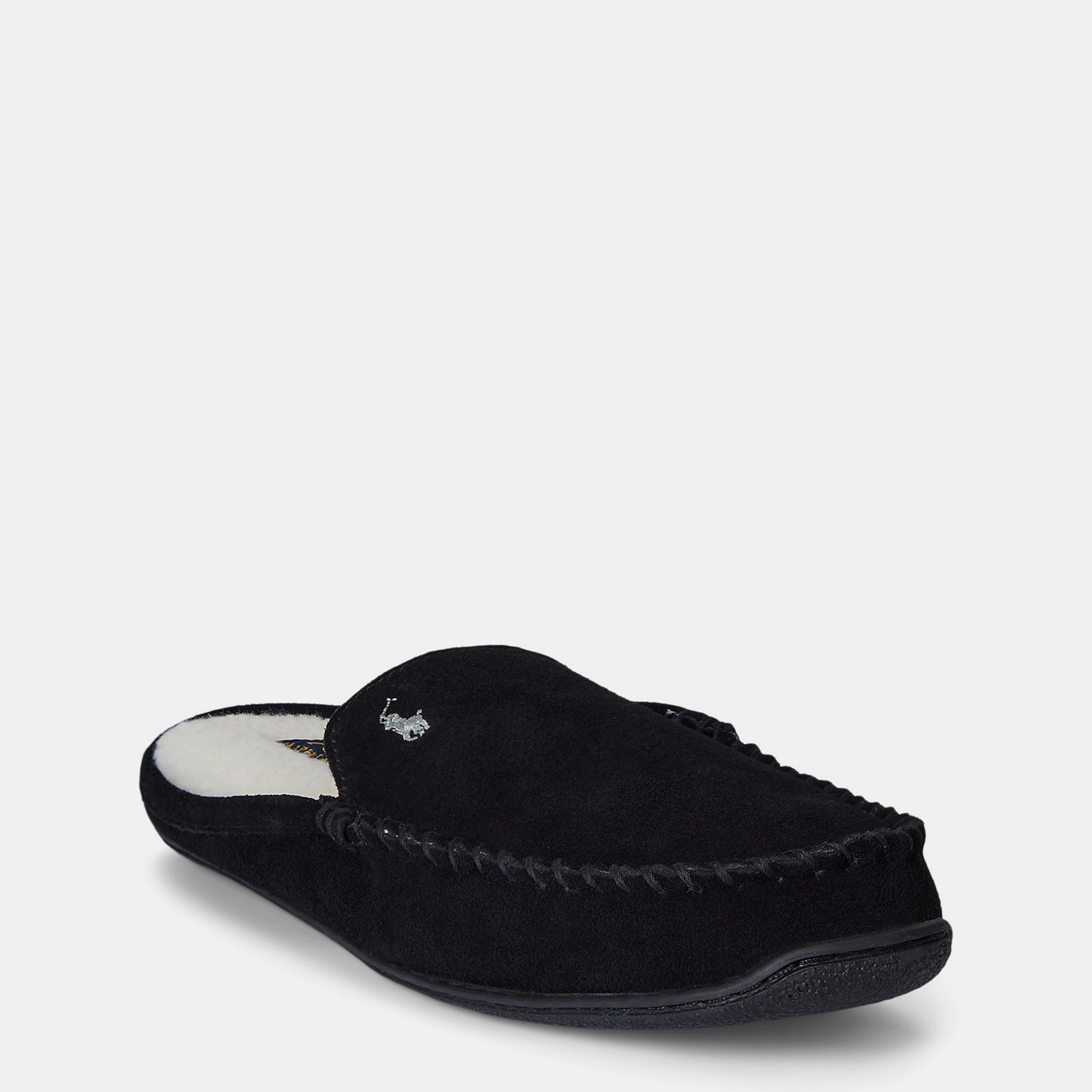 BlkSuede/Gry PP - Polo Ralph Lauren - Suede Brenan Bear Logo Slippers - 2