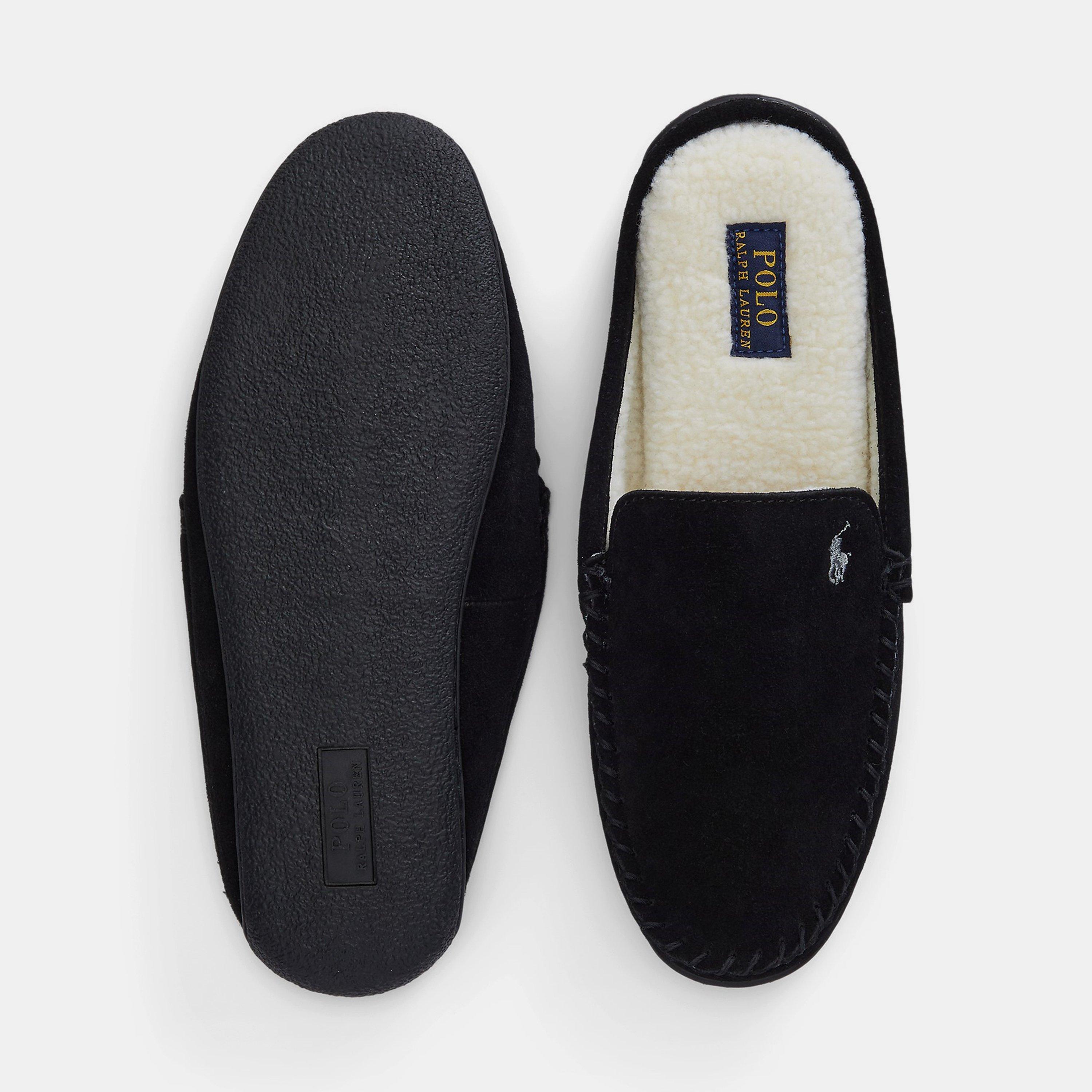 BlkSuede/Gry PP - Polo Ralph Lauren - Suede Brenan Bear Logo Slippers - 4