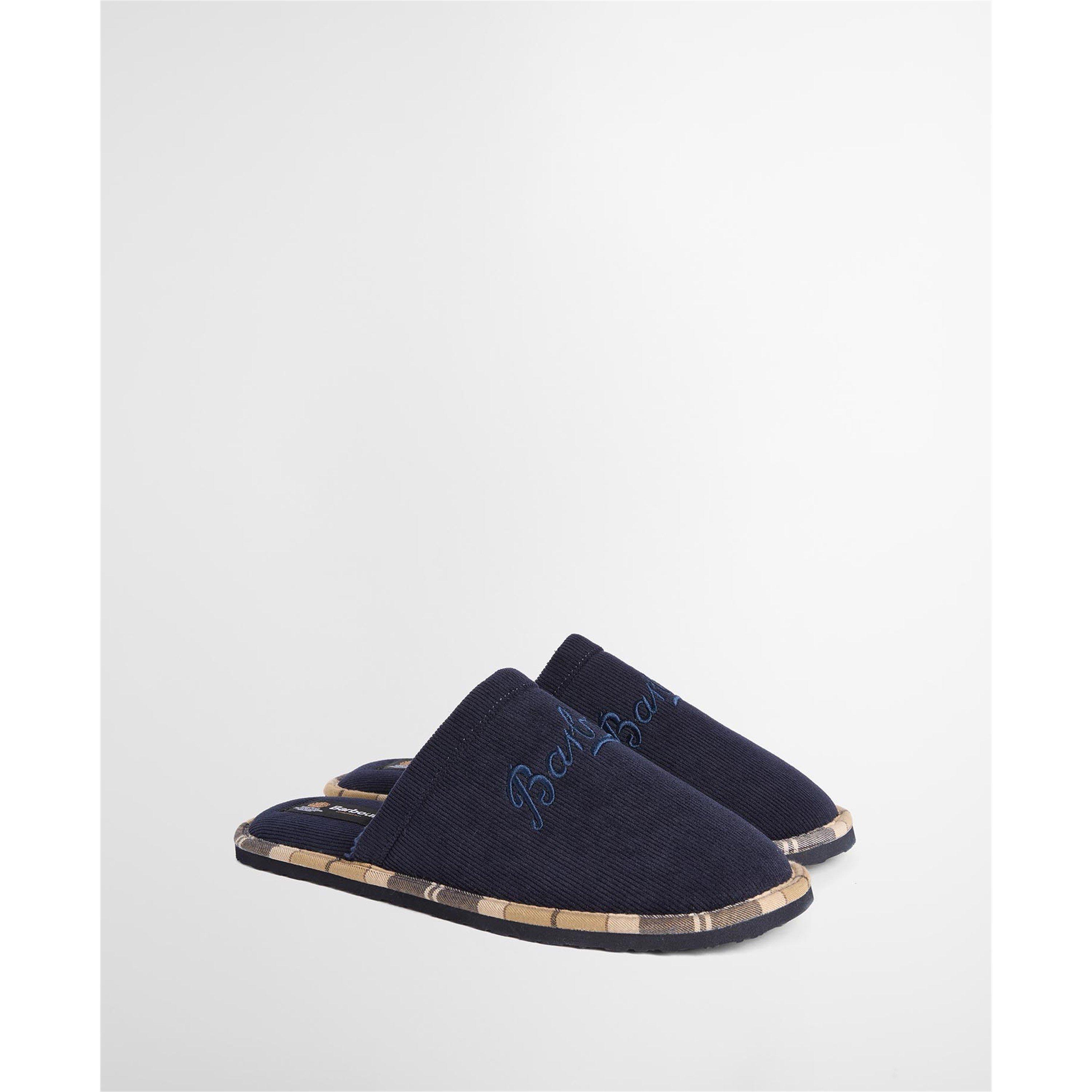 Navy - Barbour - Men's Everlee Tartan Mule Slippers - 3