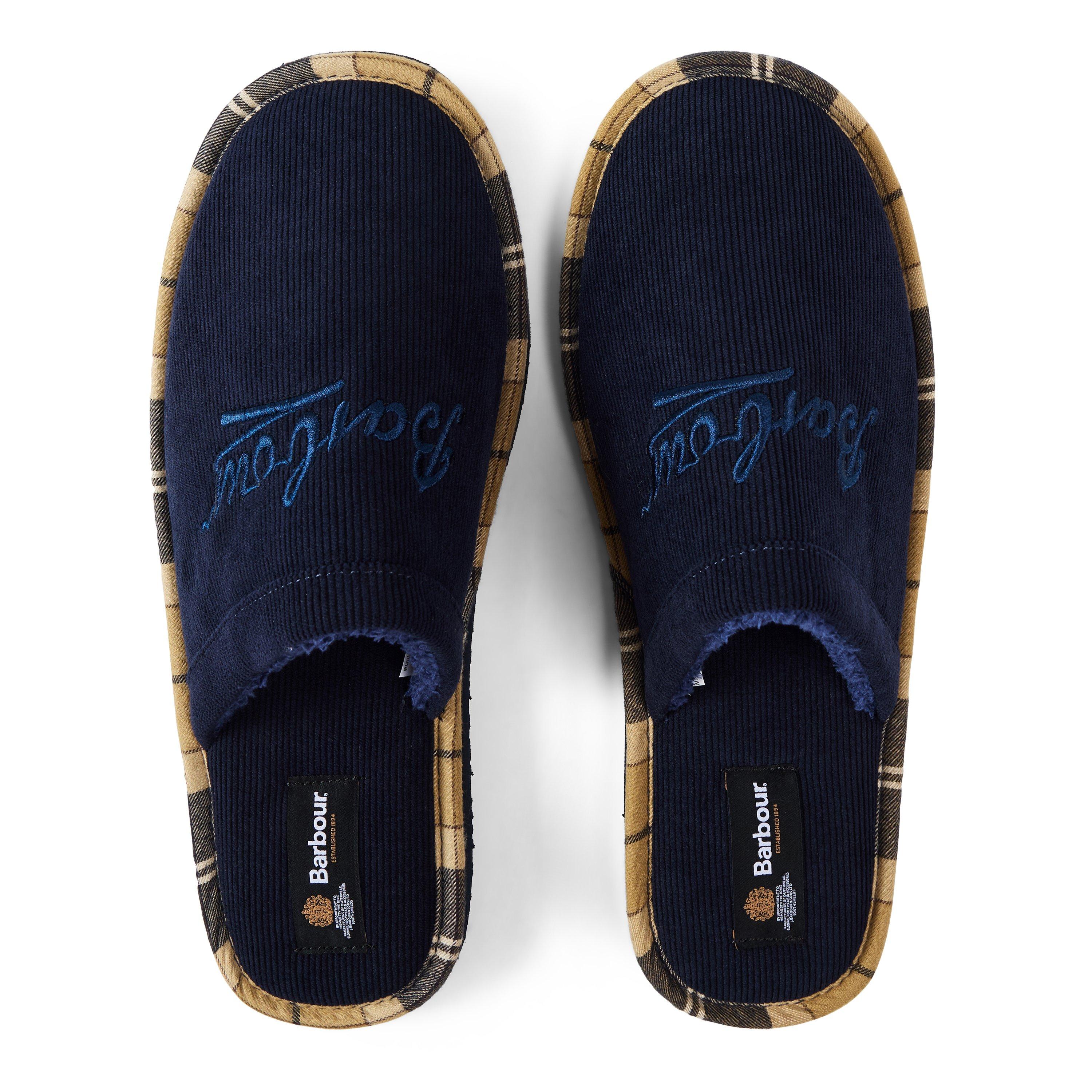 Navy - Barbour - Men's Everlee Tartan Mule Slippers - 6
