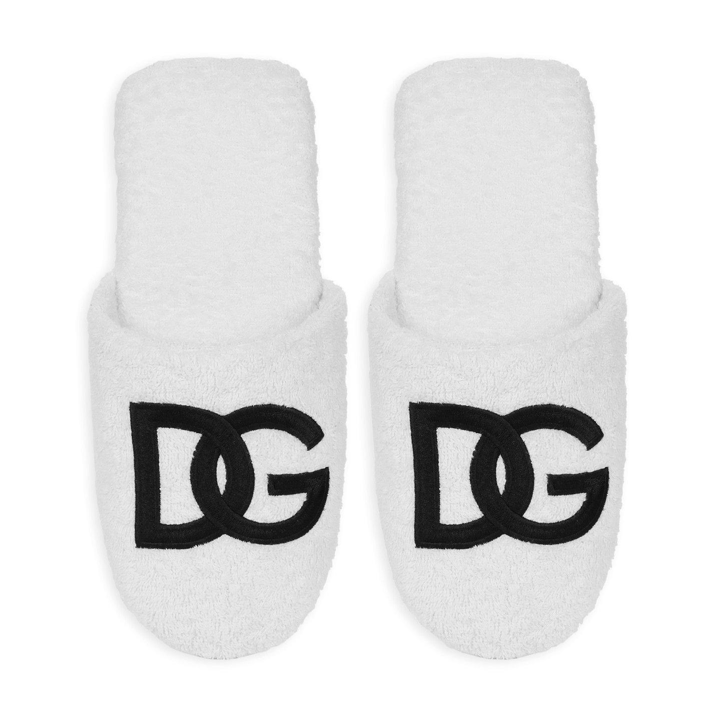 Dolce And Gabbana Casa  Dolce&Gabbana Embroidered Terry Cotton Slippers - White/ Black - XL (44/46)