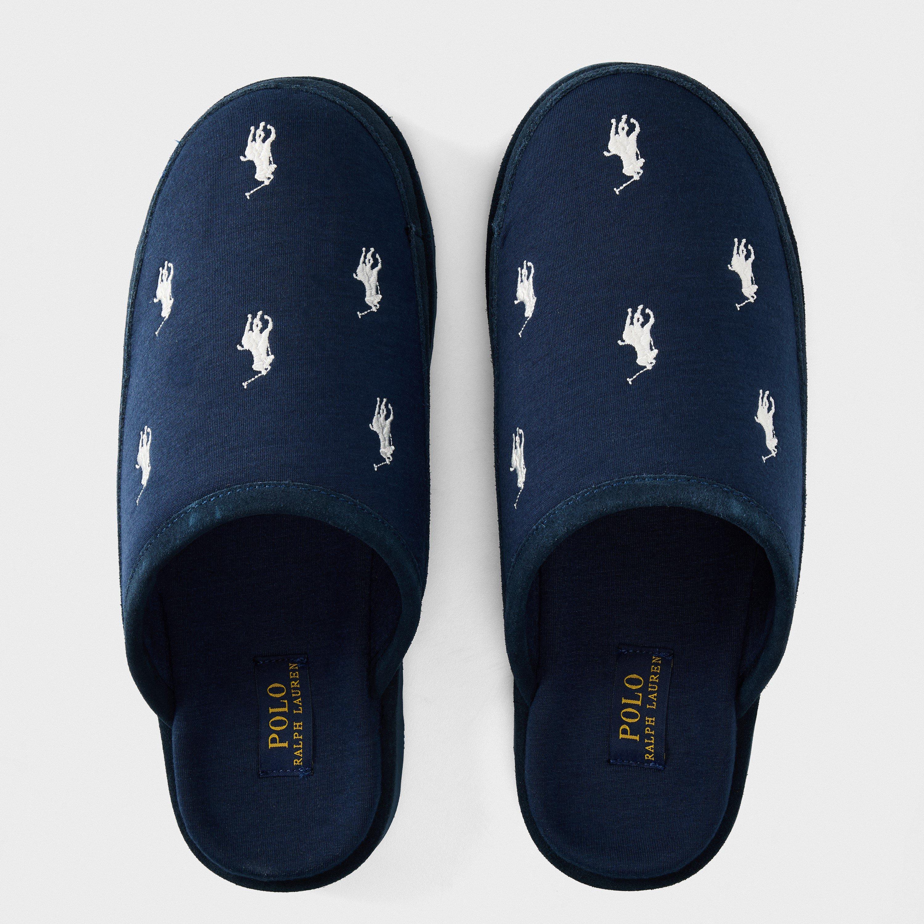 Navy/White PP - Polo Ralph Lauren - Men's All Over Print Mule Slippers - 5
