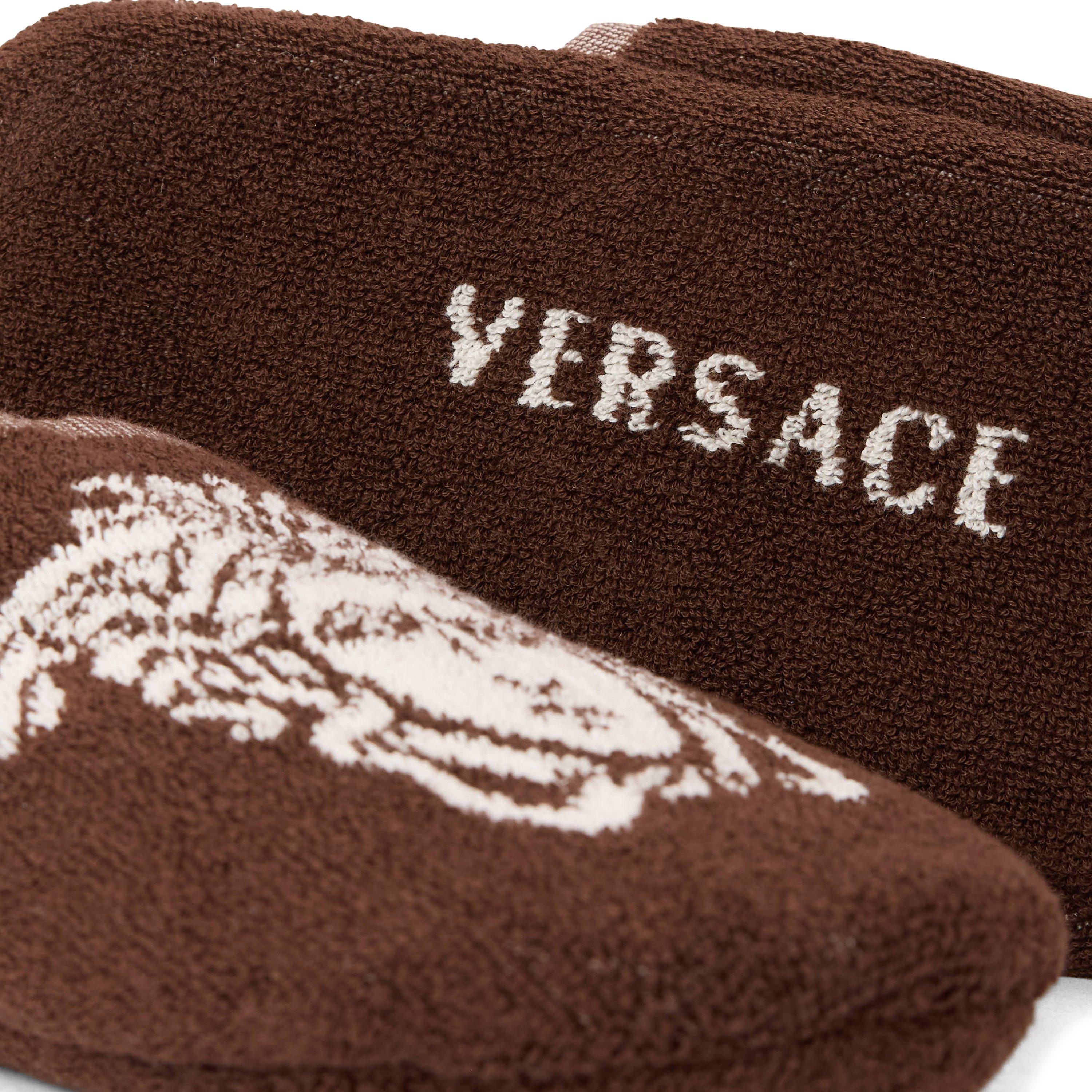 Brown - Versace Home - Cotton-Terry Jacquard Slippers - 3
