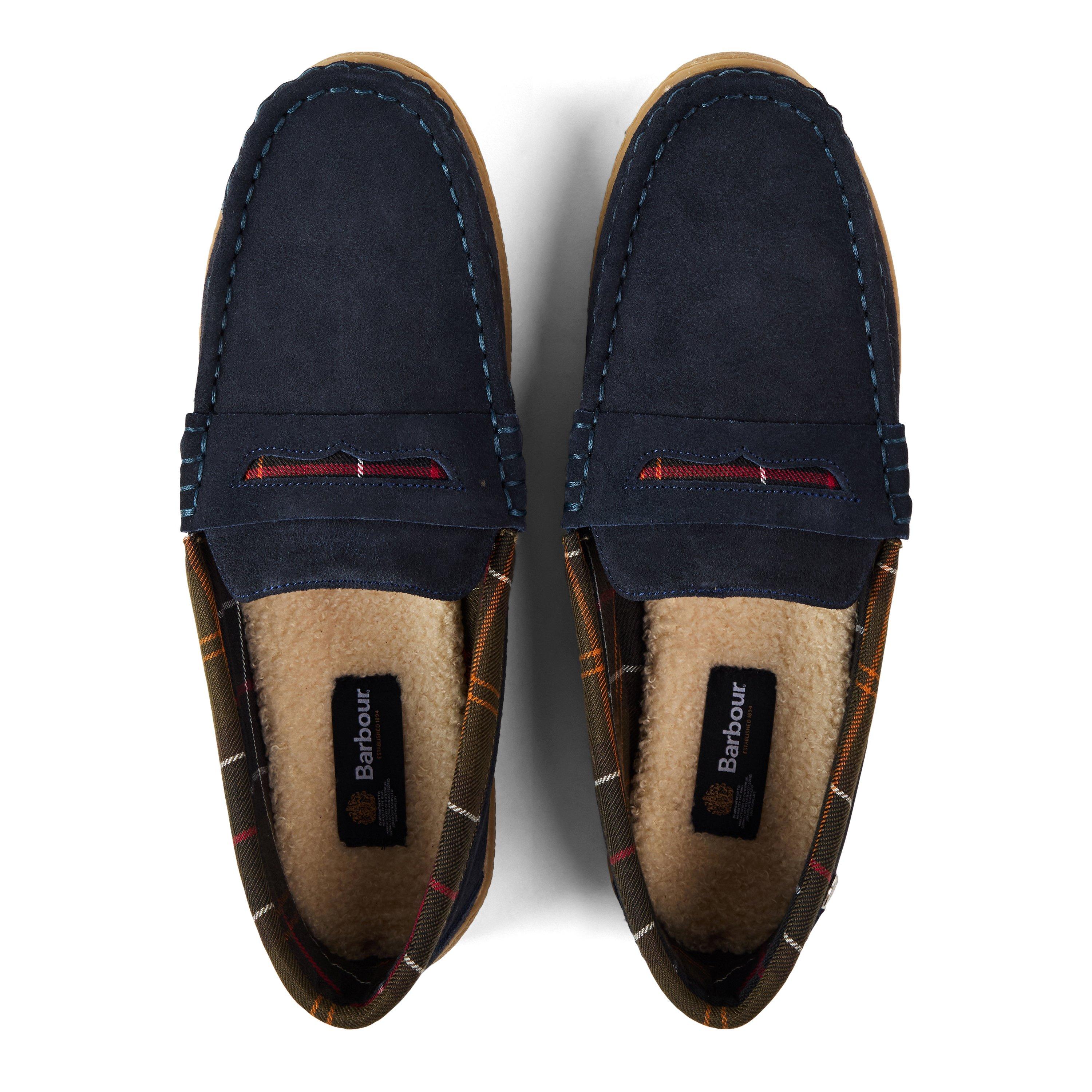 Navy - Barbour - Men's Albert Slip Suede Moccasin Slippers - 4