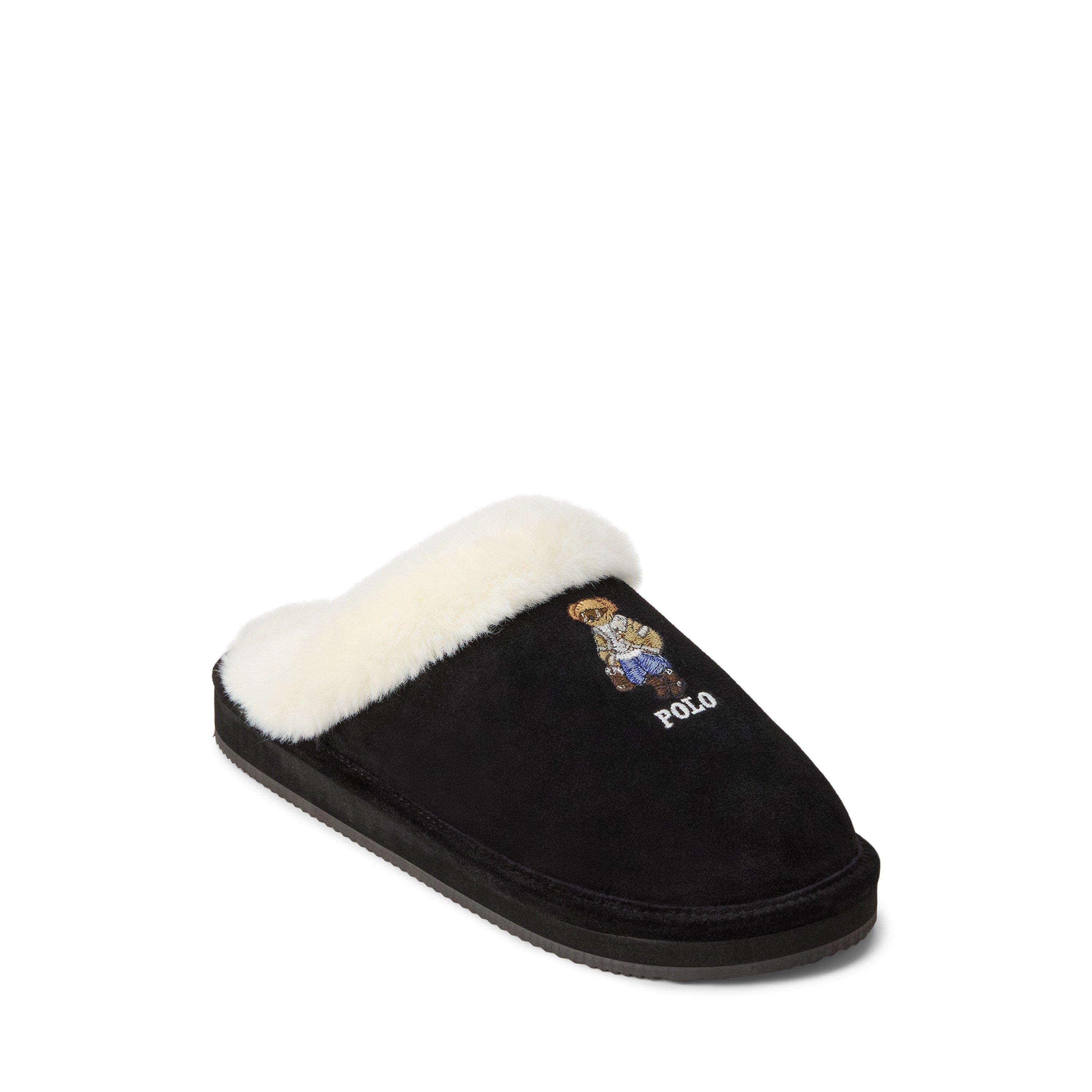 Black Suede - Polo Ralph Lauren - Women's Kayleigh Scuff Bear Suede Mule Slippers - 1