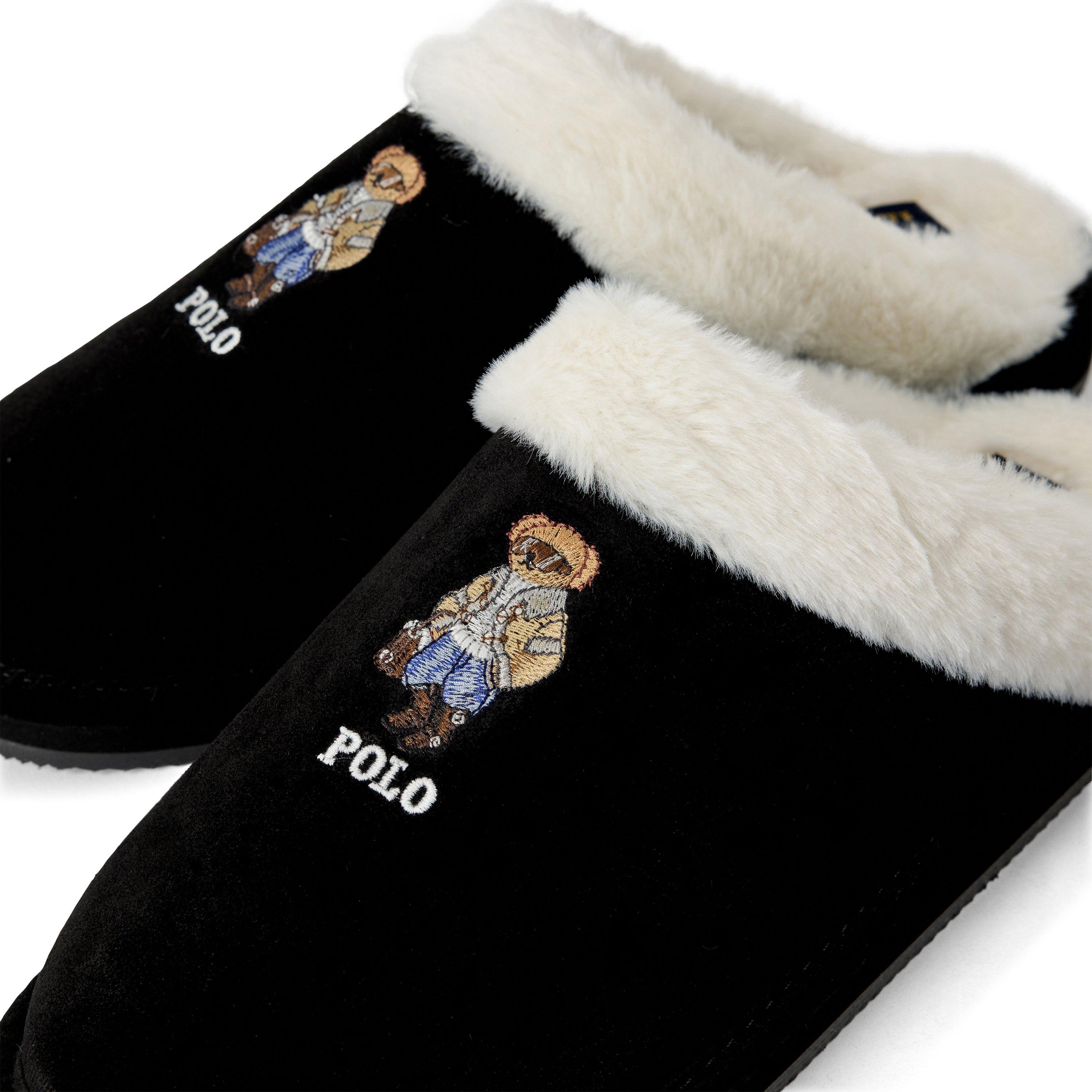 Black Suede - Polo Ralph Lauren - Women's Kayleigh Scuff Bear Suede Mule Slippers - 5