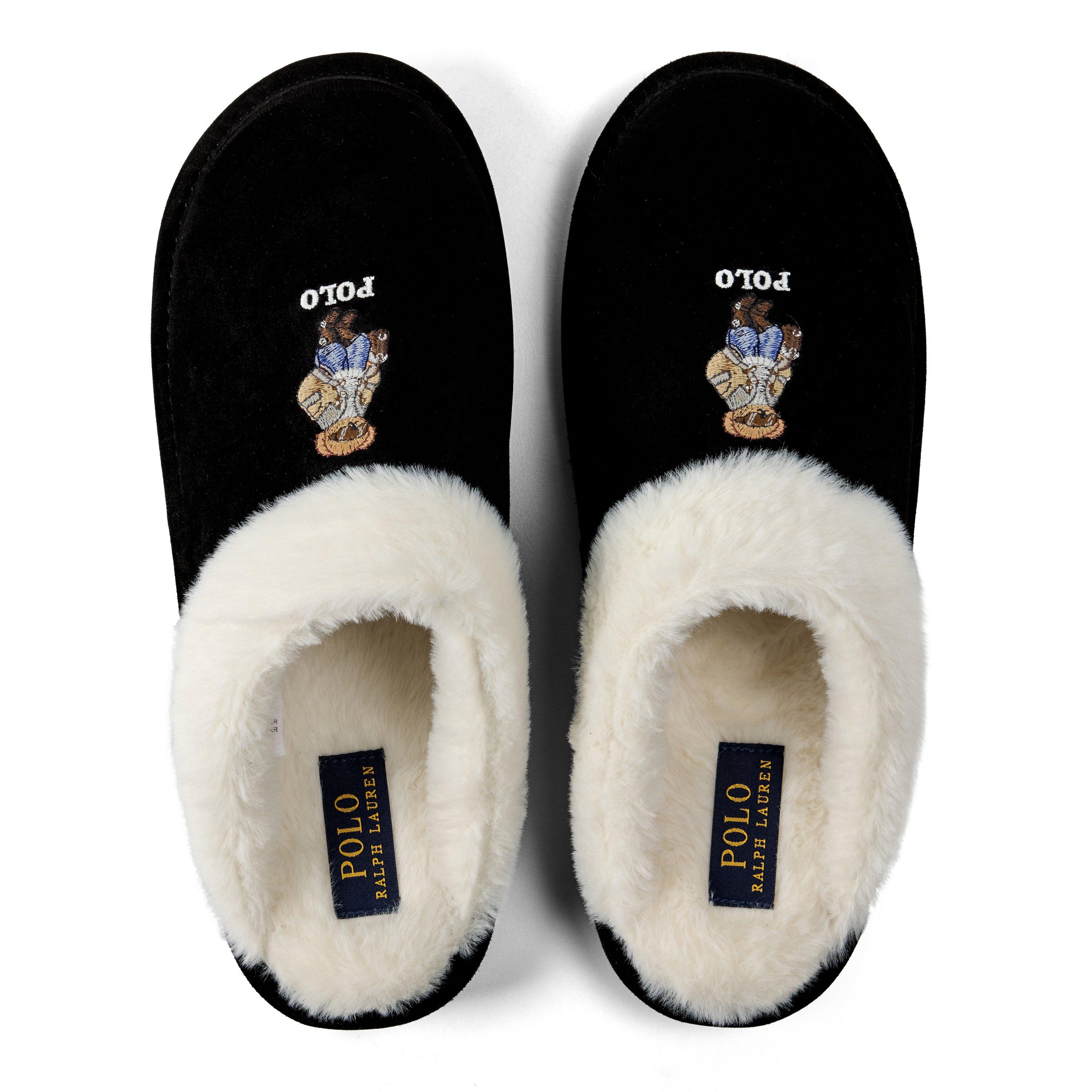 Black Suede - Polo Ralph Lauren - Women's Kayleigh Scuff Bear Suede Mule Slippers - 6