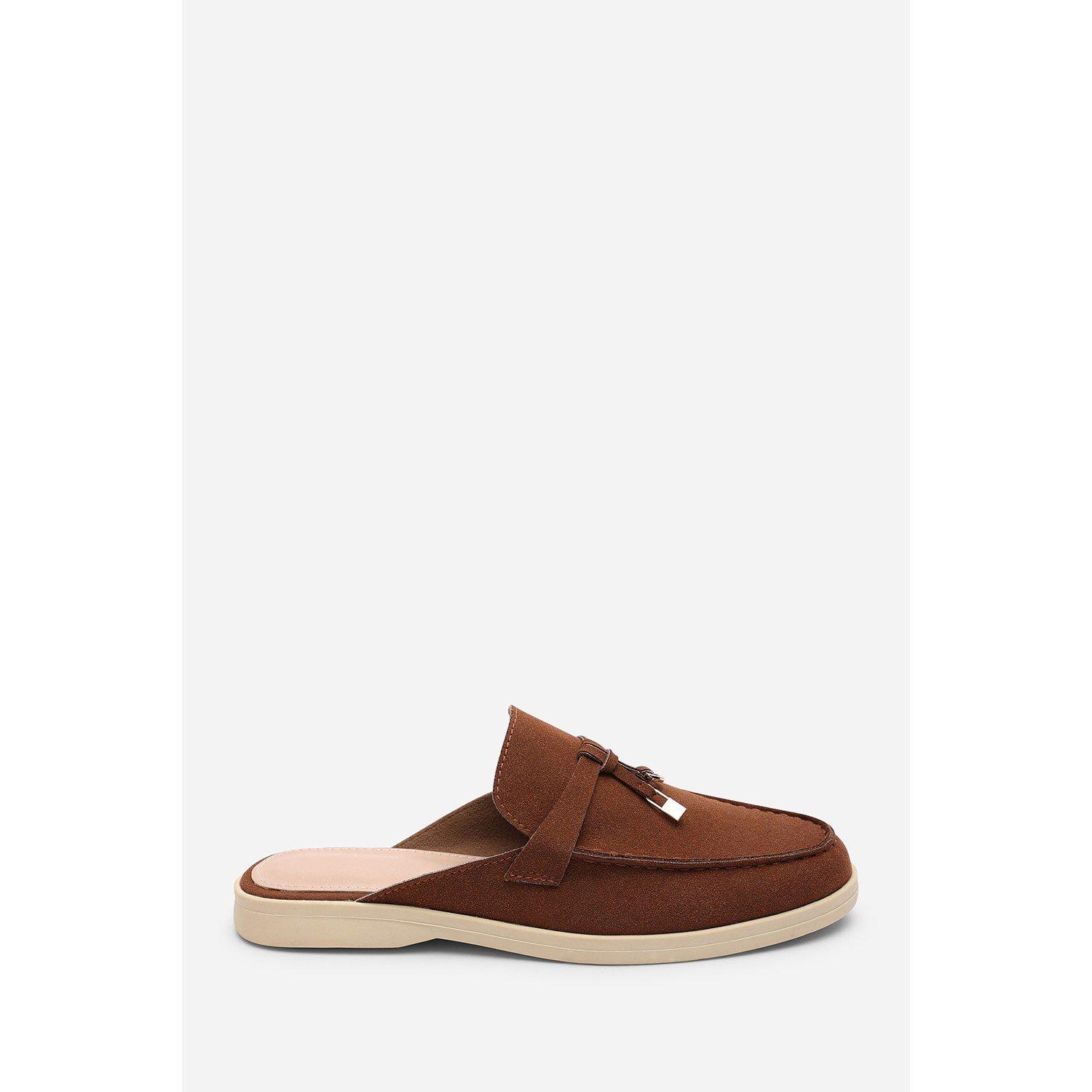 Brown Nubuck - Wheres That From - Where’s Flat Slip On Loafer With Tassel Detail - 2