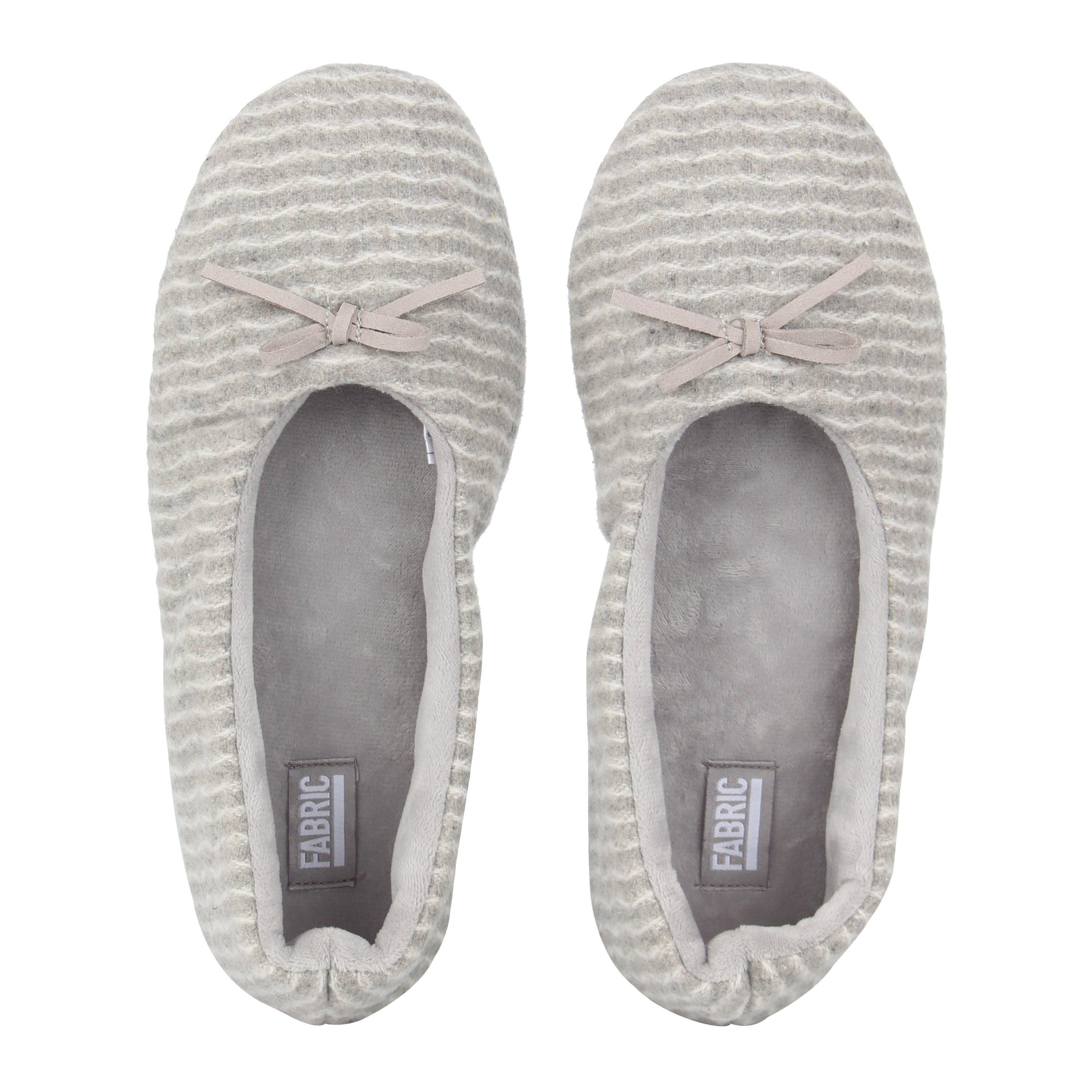 Grau - Fabric - Bow Slippers Womens - 5