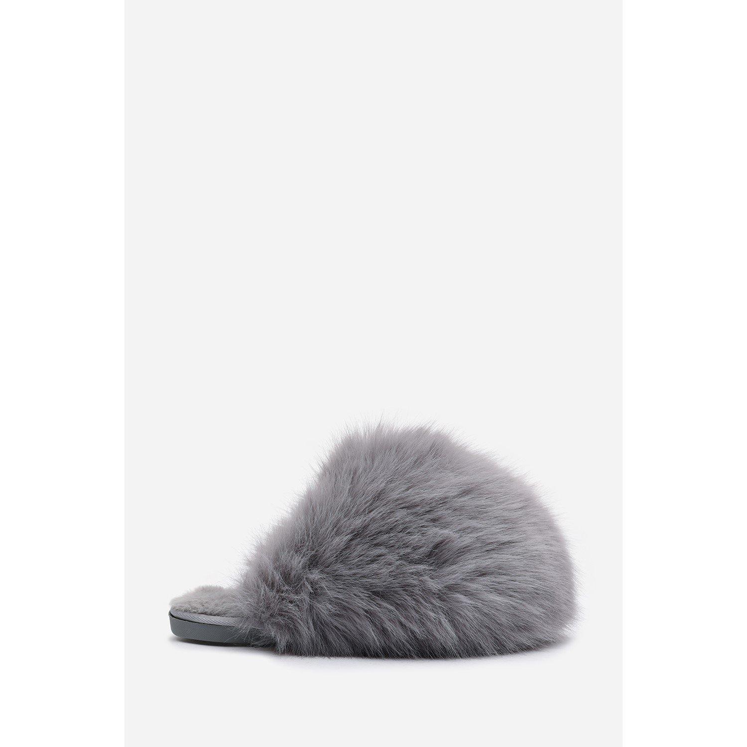 Grey Fur - Wheres That From - Where’s Ultimate Fluffy Beige Faux Fur Mule Slippers - 2