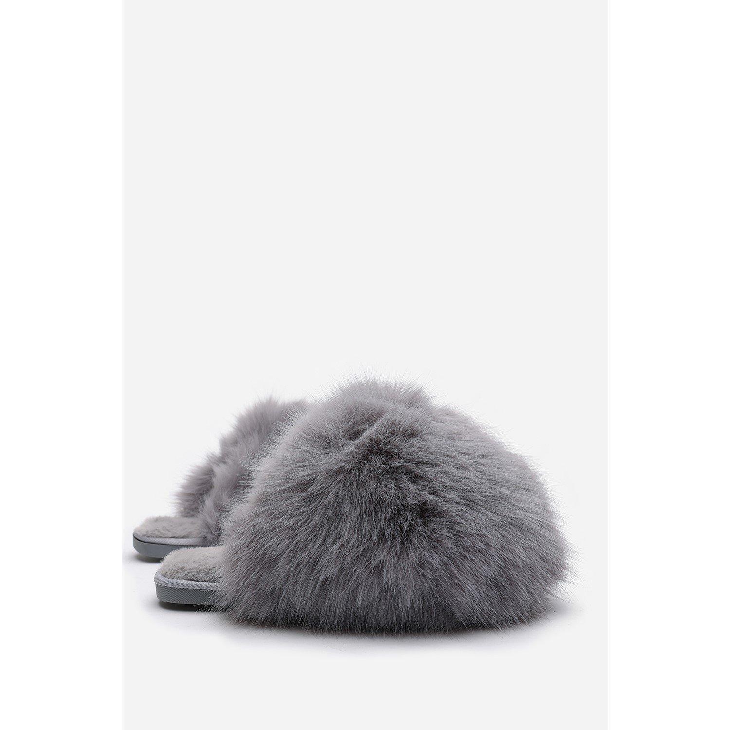 Grey Fur - Wheres That From - Where’s Ultimate Fluffy Beige Faux Fur Mule Slippers - 3