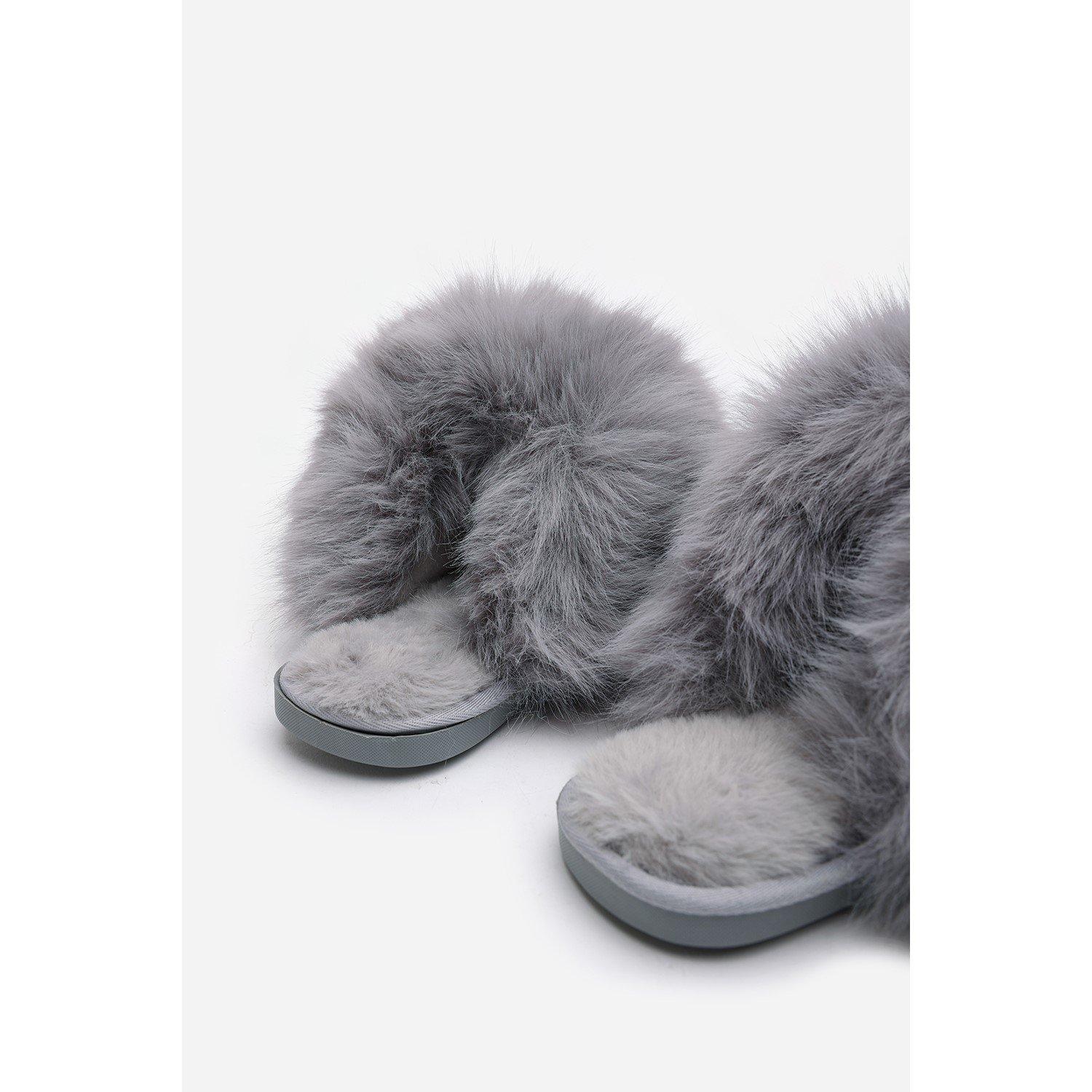Grey Fur - Wheres That From - Where’s Ultimate Fluffy Beige Faux Fur Mule Slippers - 4