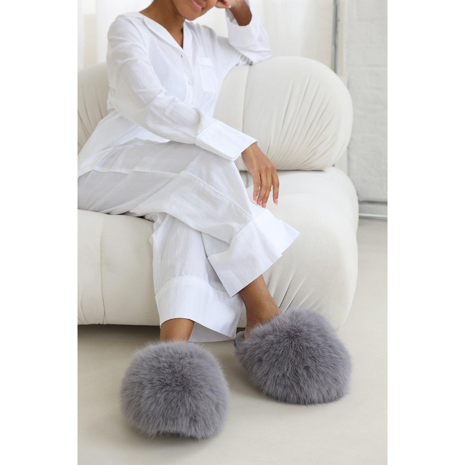Grey Fur - Wheres That From - Where’s Ultimate Fluffy Beige Faux Fur Mule Slippers - 5