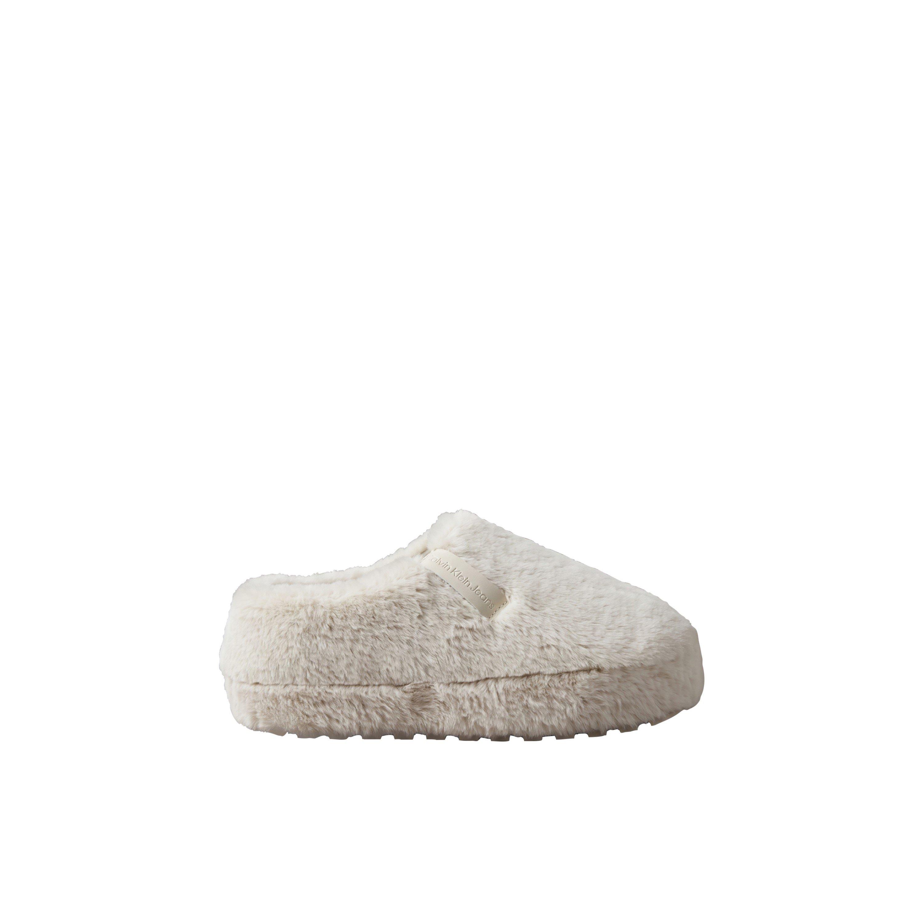 Triple Eggshell - Calvin Klein - Women's Faux Fur Ankle Full-Fit Slippers - 7
