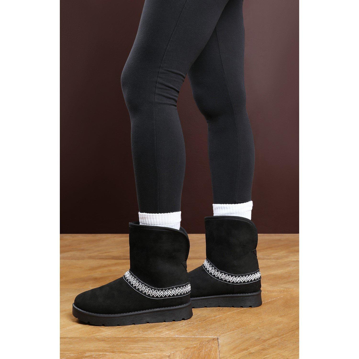 Wheres That From Women's Embroidered Boot Slipper - Blacksuede - 6 (39)