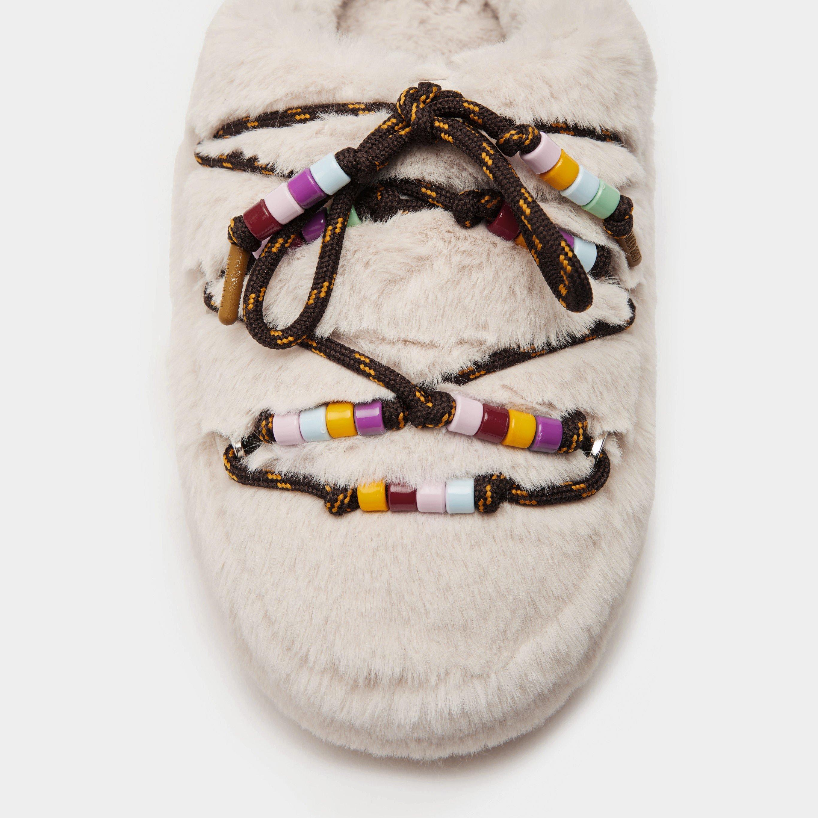 Cream - Moon Boot - Faux-Fur Beads Mules - 5