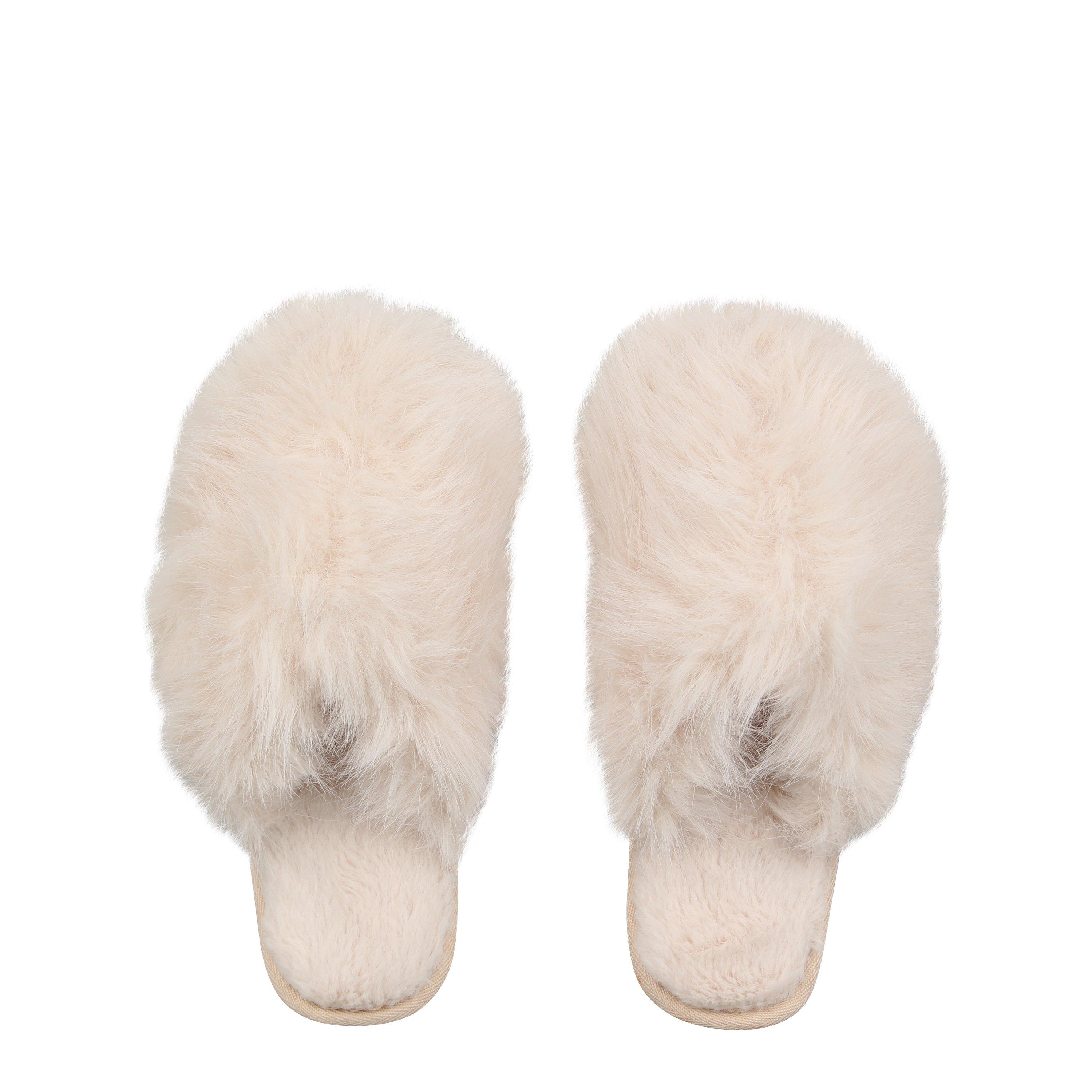 Creme - Linea - Plush Faux Fur Slipper - 5