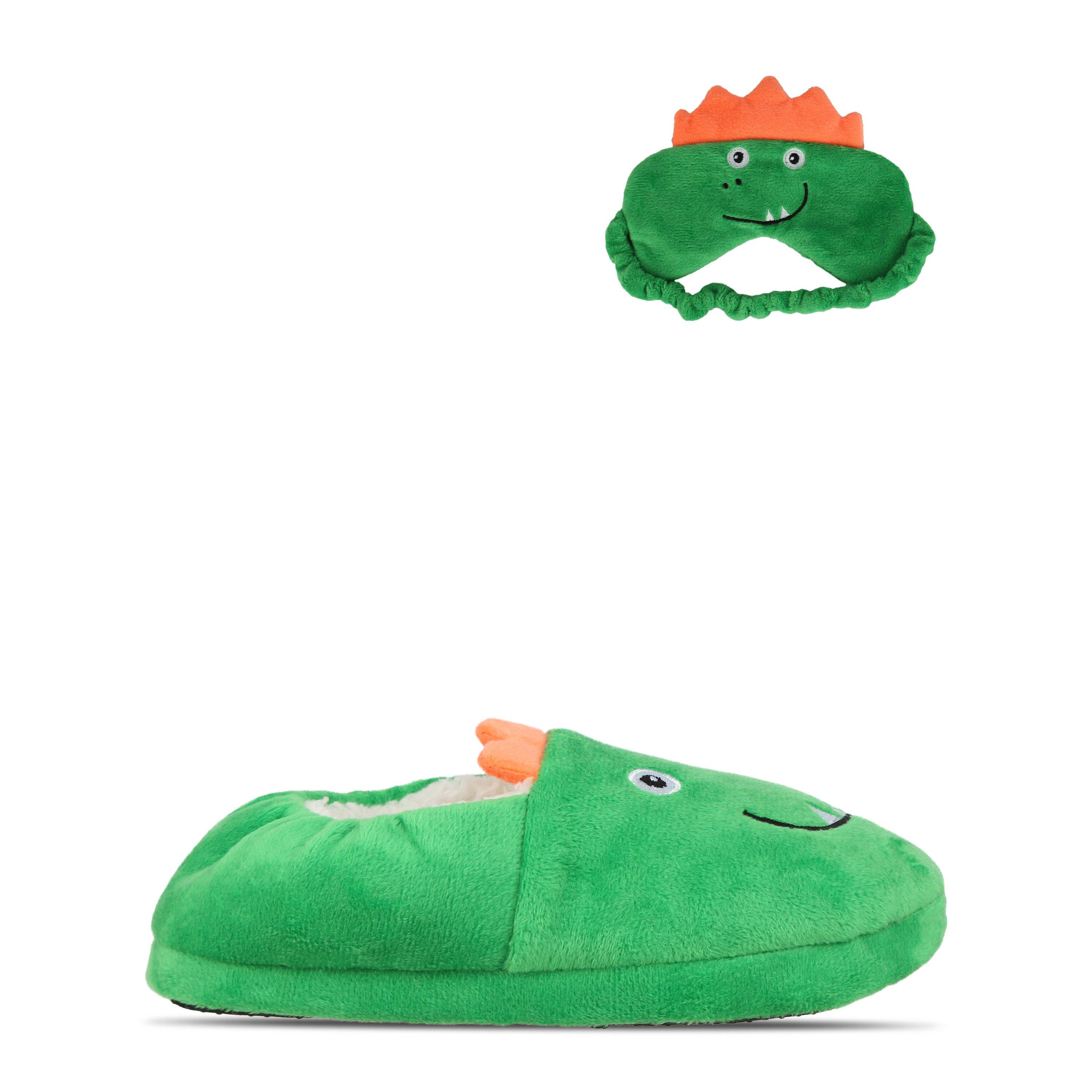 Groen/Oranje - Firetrap - Dinosaur Slipper & Eyemask Set - 1