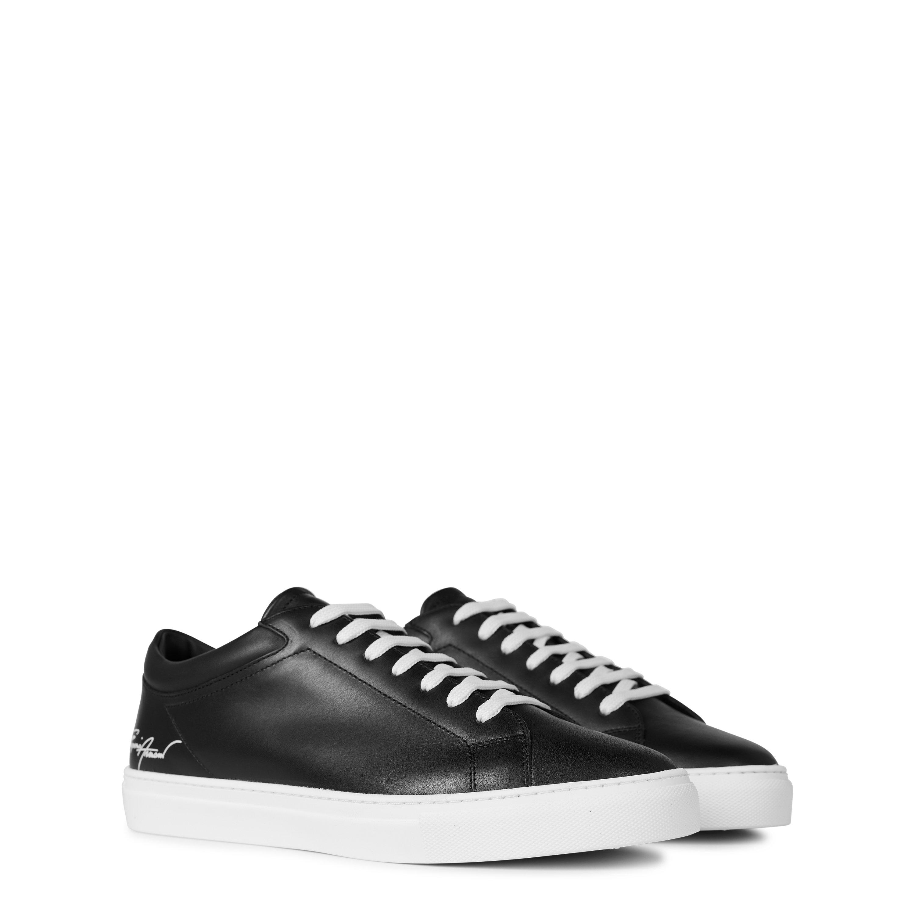 Black - Emporio Armani - Men's Leather Low-Top Trainers - 3