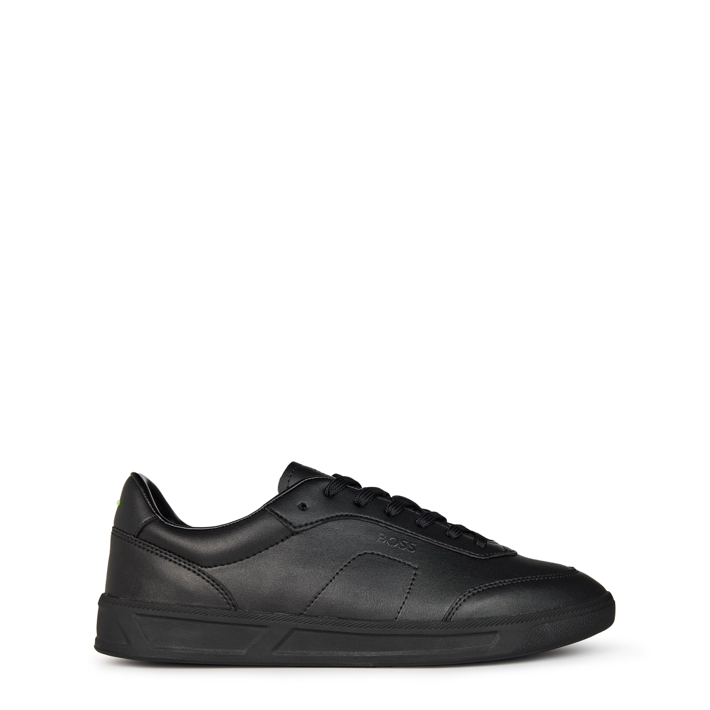 Boss Men's Leather Trainers With Logo Detail - Premium Construction (Brandon) - Black/Black 005 - 8 (42)