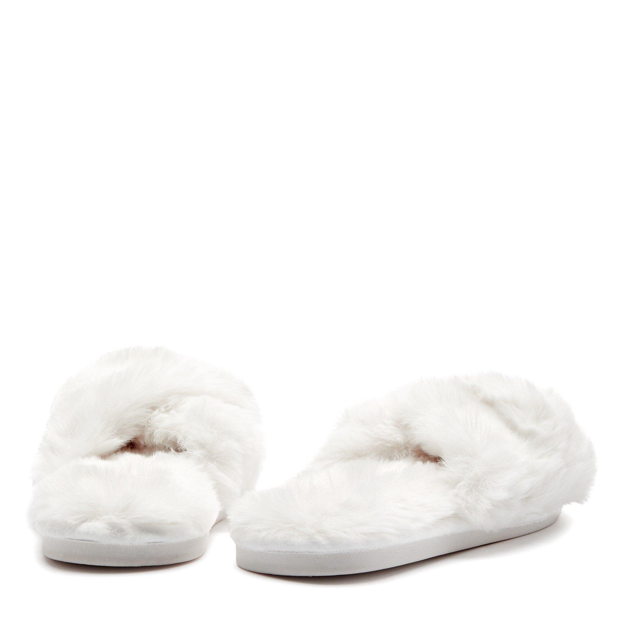 IVORY - Eberjey - Women's Plush Faux Fur Cross-Over Slippers - 3