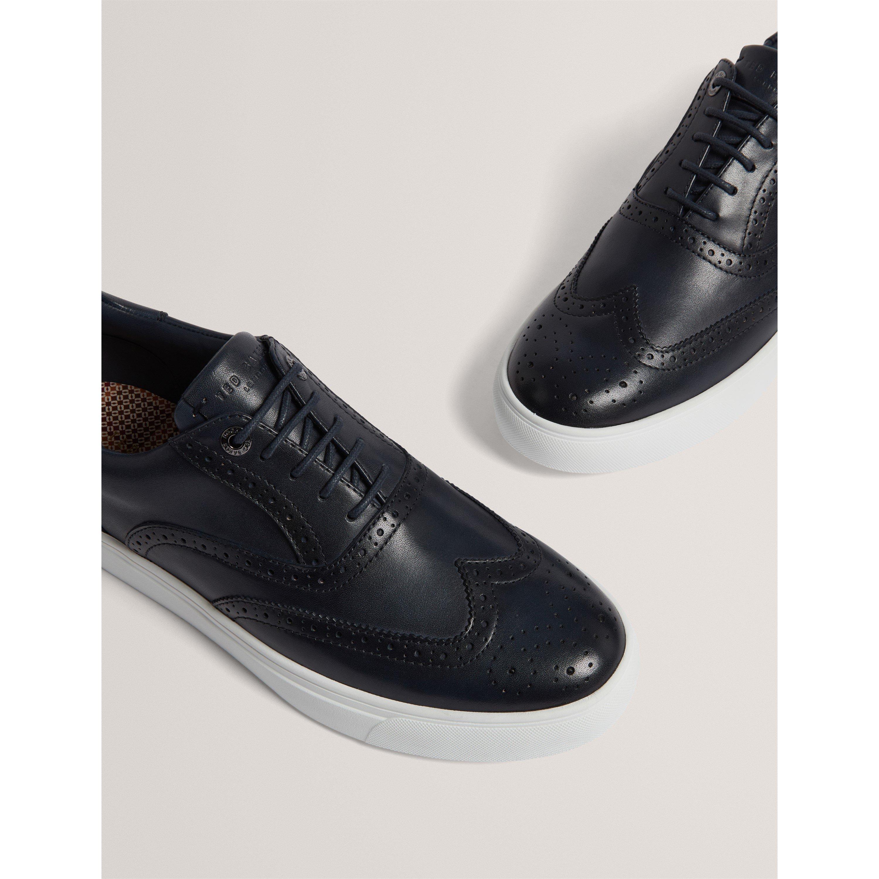 Navy - Ted Baker - Men's Brogue Leather Platform Trainers - 2