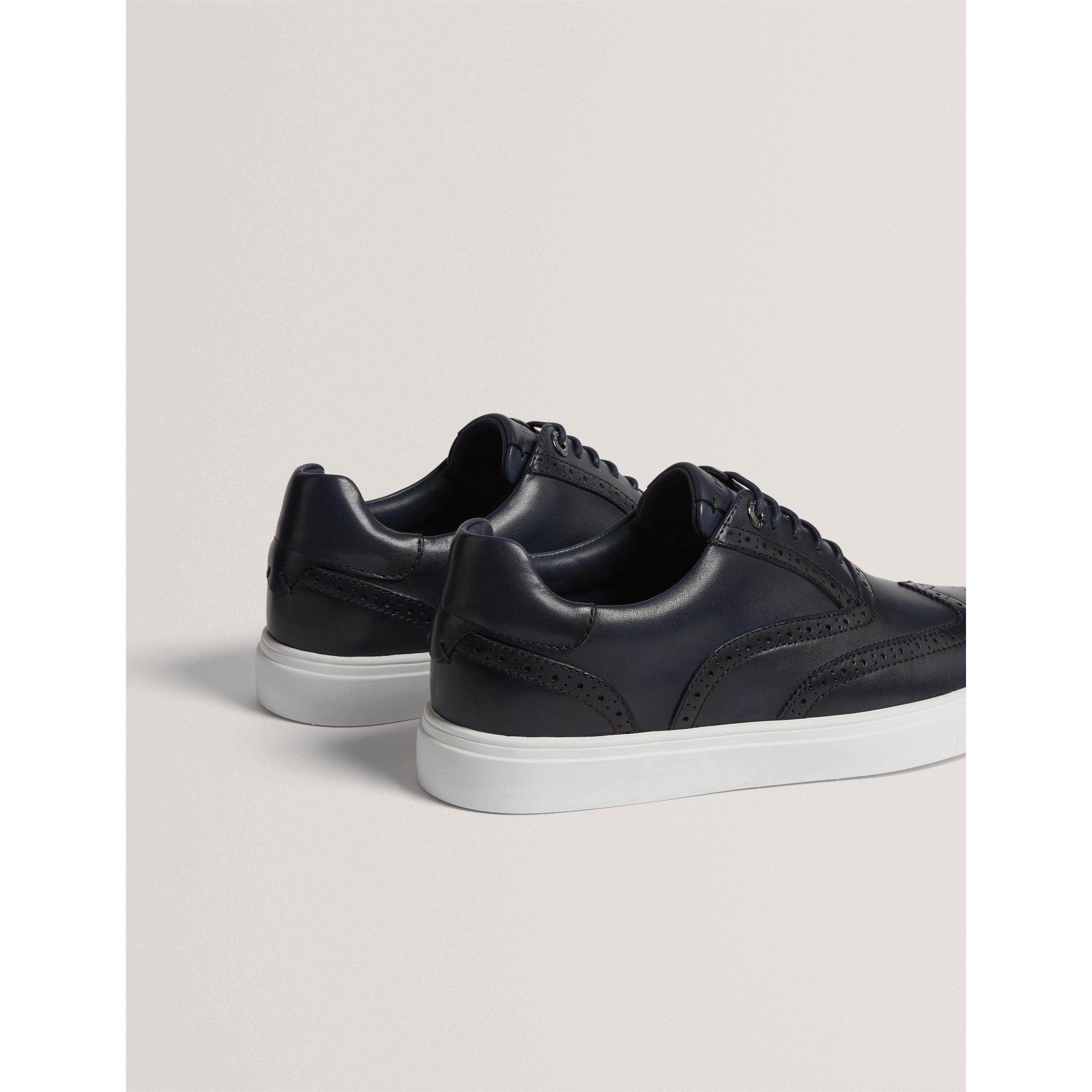 Navy - Ted Baker - Men's Brogue Leather Platform Trainers - 3