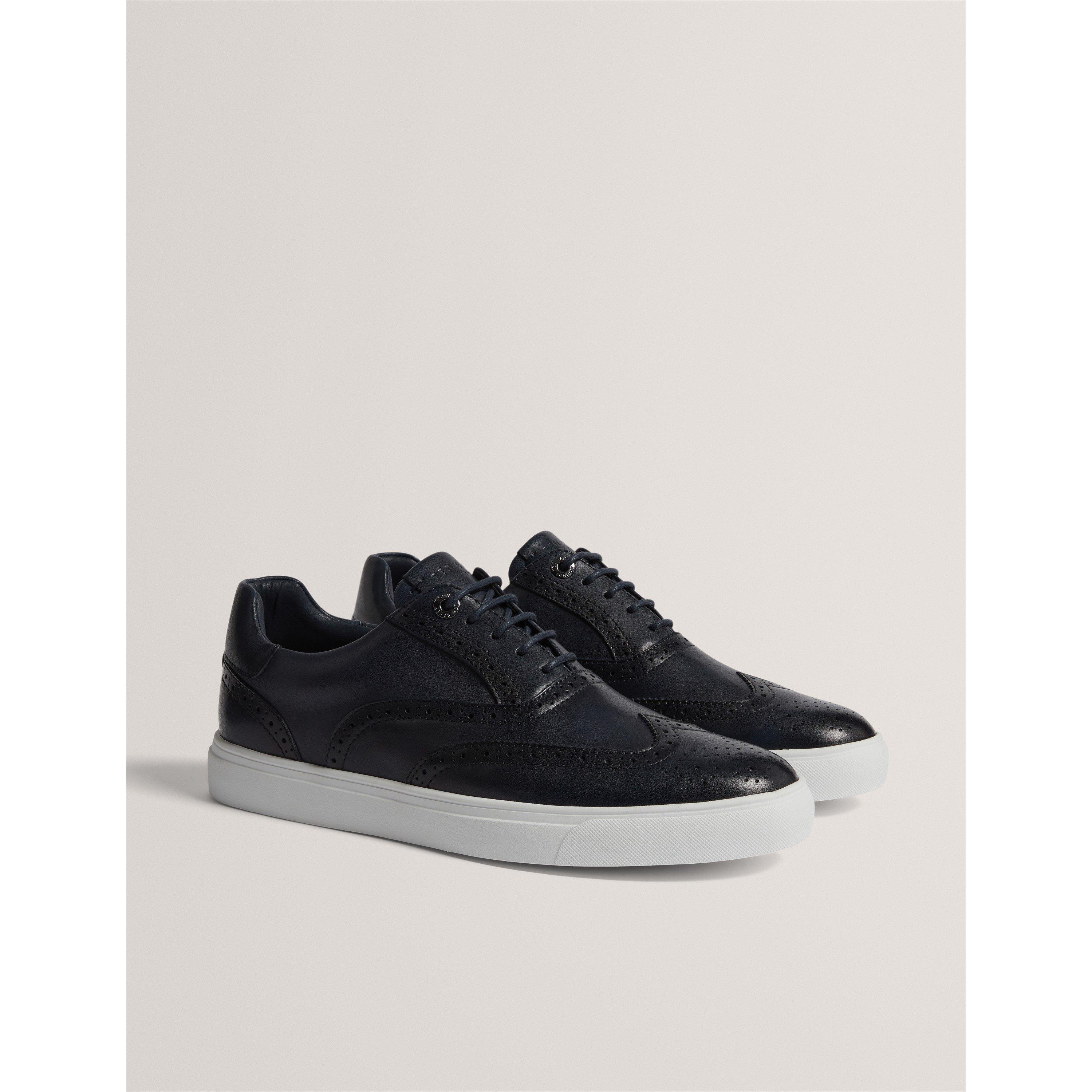 Navy - Ted Baker - Men's Brogue Leather Platform Trainers - 4